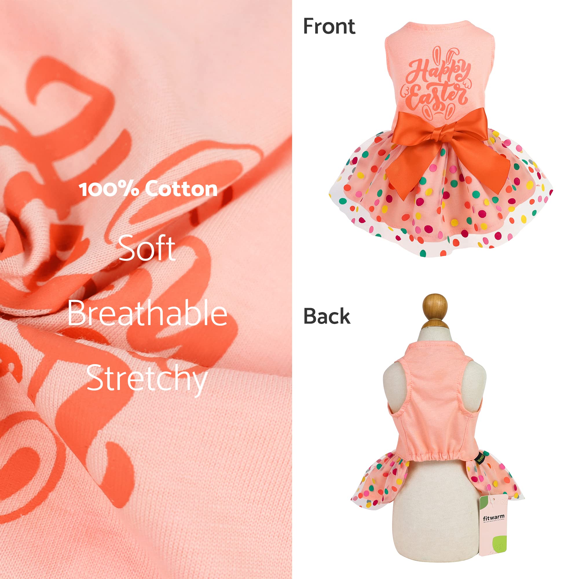 Fitwarm Happy Easter Day Dog Dress 100% Cotton Girl Dog Clothes Easter Bunny Dogs Dresses Pet Apparel Doggie Tutu With Bowknot Cat Clothing Puppy Dresses Doggy Costume Attire Orange Small