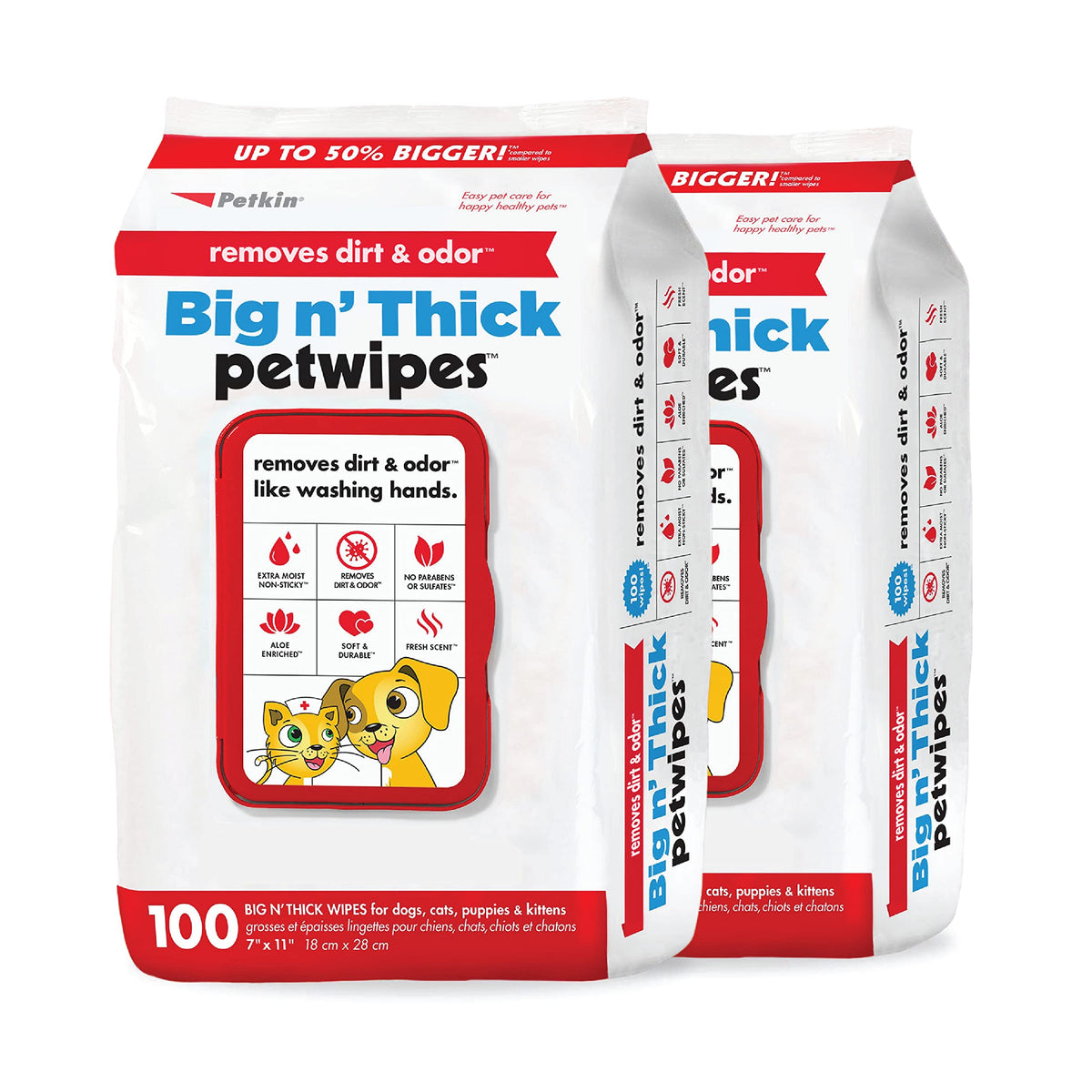 Petkin Pet Wipes For Dogs And Cats, 200 Large Wipes - Removes Dirt & Odor Like Washing Hands - Cleans Ears, Face, Butt, Eye Area