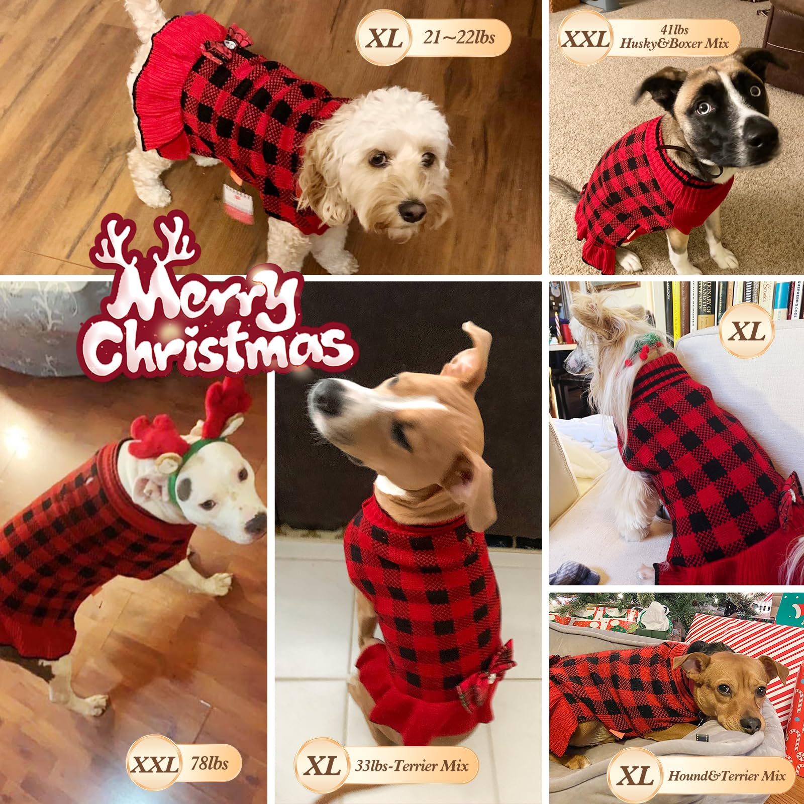 Kyeese Christmas Dog Sweater Dress For Medium Dogs With Leash Hole Classi Checkered Pet Sweaters Dog Christmas Outfit With Bowti