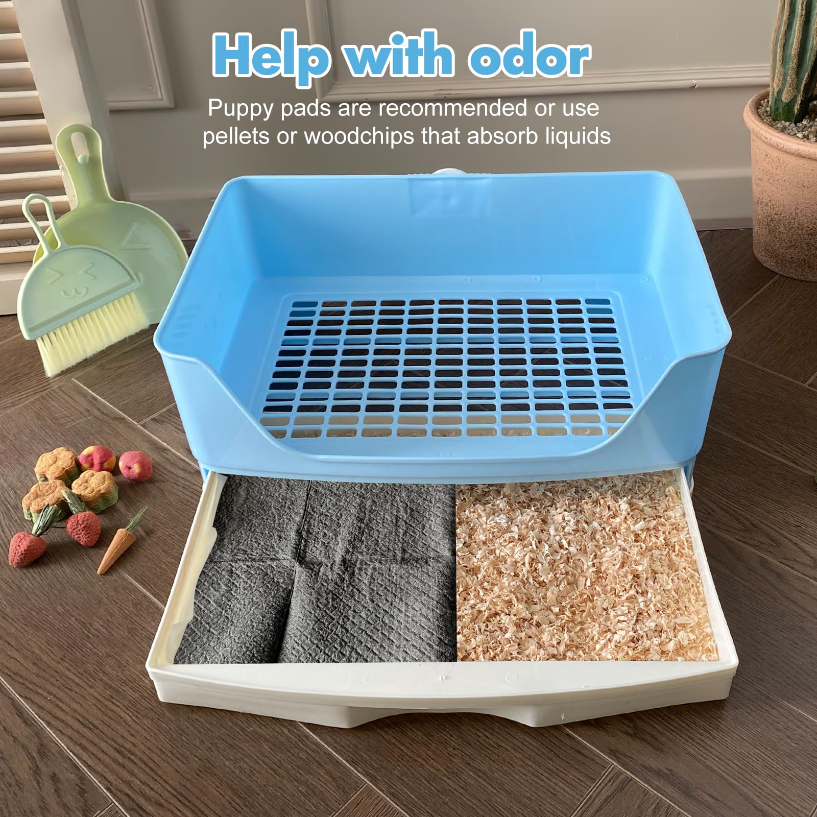 Yuoaes Large Rabbit Litter Box Bunny Litter Box Corner Litter Pan with Drawer Comes with Liners Rabbit Pee Pads, Small Animal Be