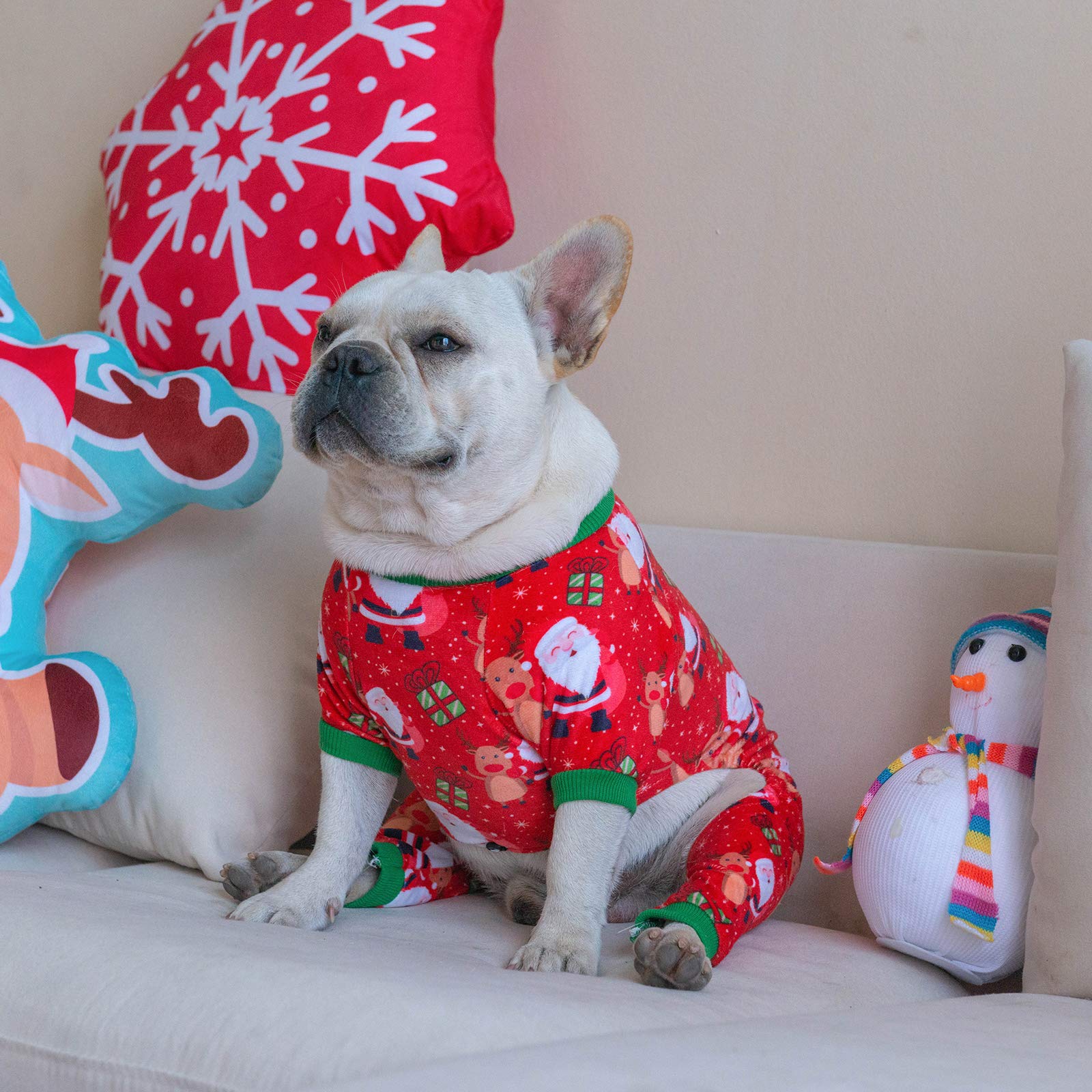Cutebone Small Dogs Christmas Outfit Soft Puppy Onesies Pjs Dog Pajamas Pet Coat Cat Apparel Comfy Doggie Jumpsuit Bodysuit For