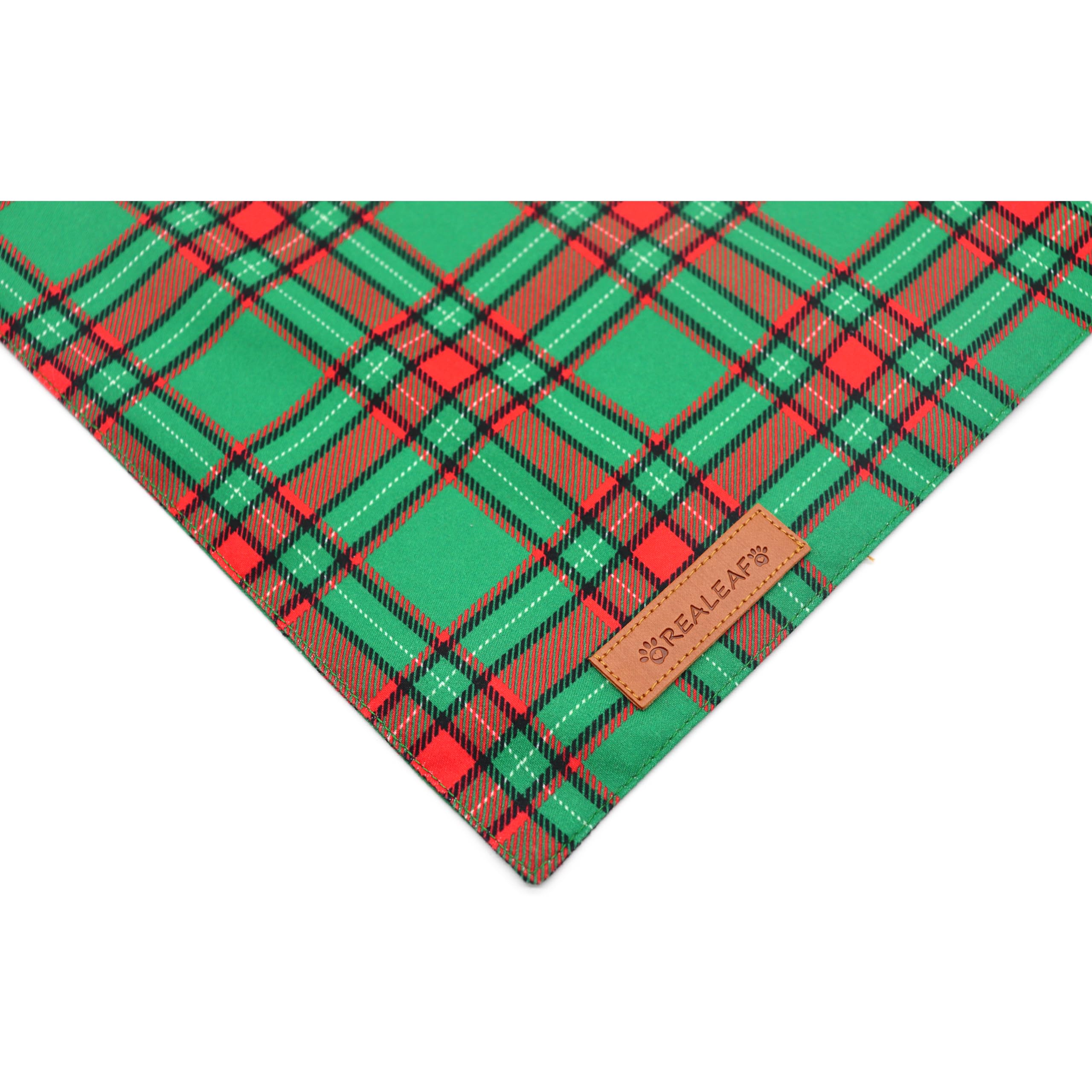Realeaf Christmas Dog Bandanas 2 Pack, Reversible Red Green Plaid Dog Scarf, Xmas Pet Bandana, Premium Durable Fabric, Holiday C
