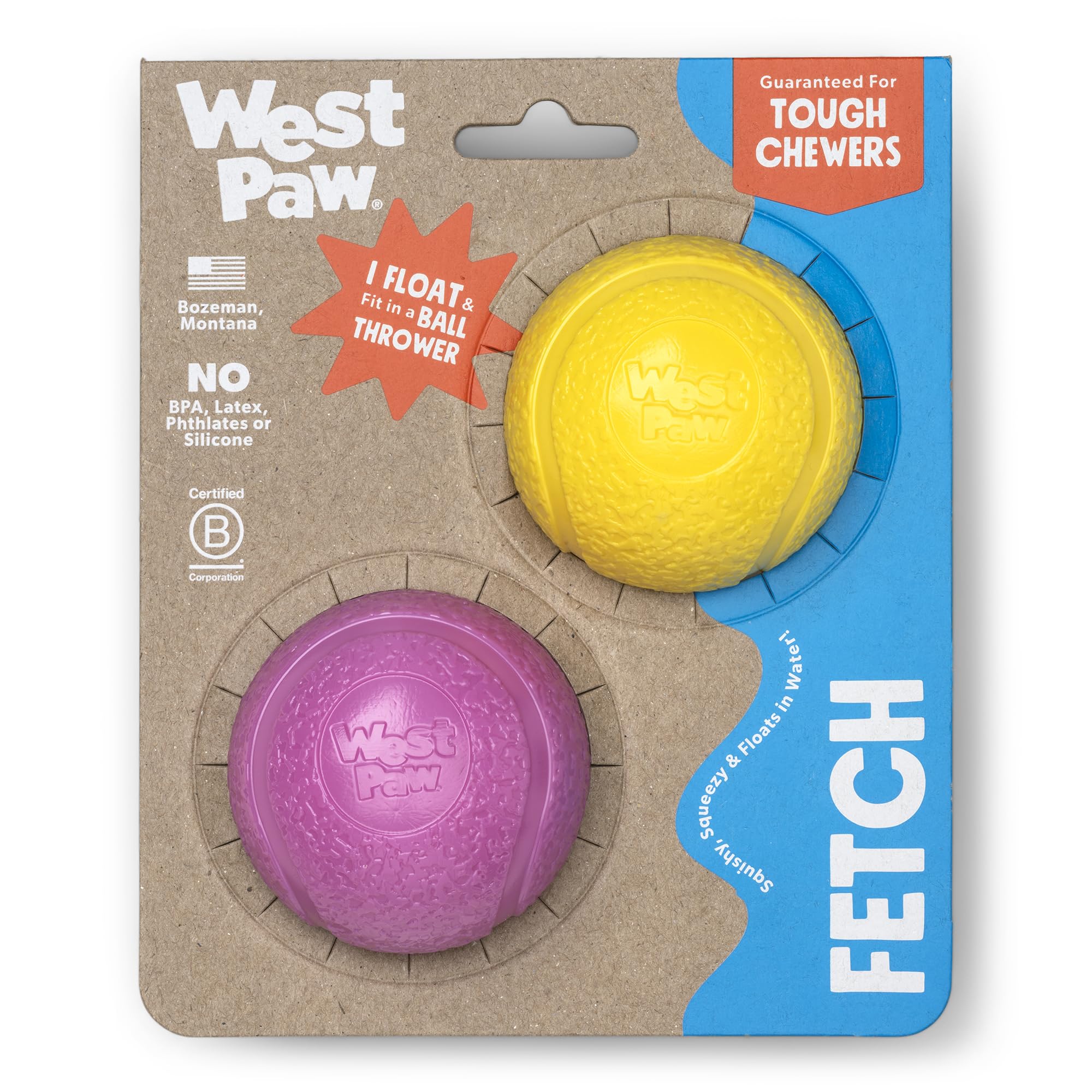 West Paw Boundr Ball Dog Fetch Toy - Bouncing Toys For Dogs, Fetch, Catch, Chewing, Play - Floatable, Recyclable Balls - Small D