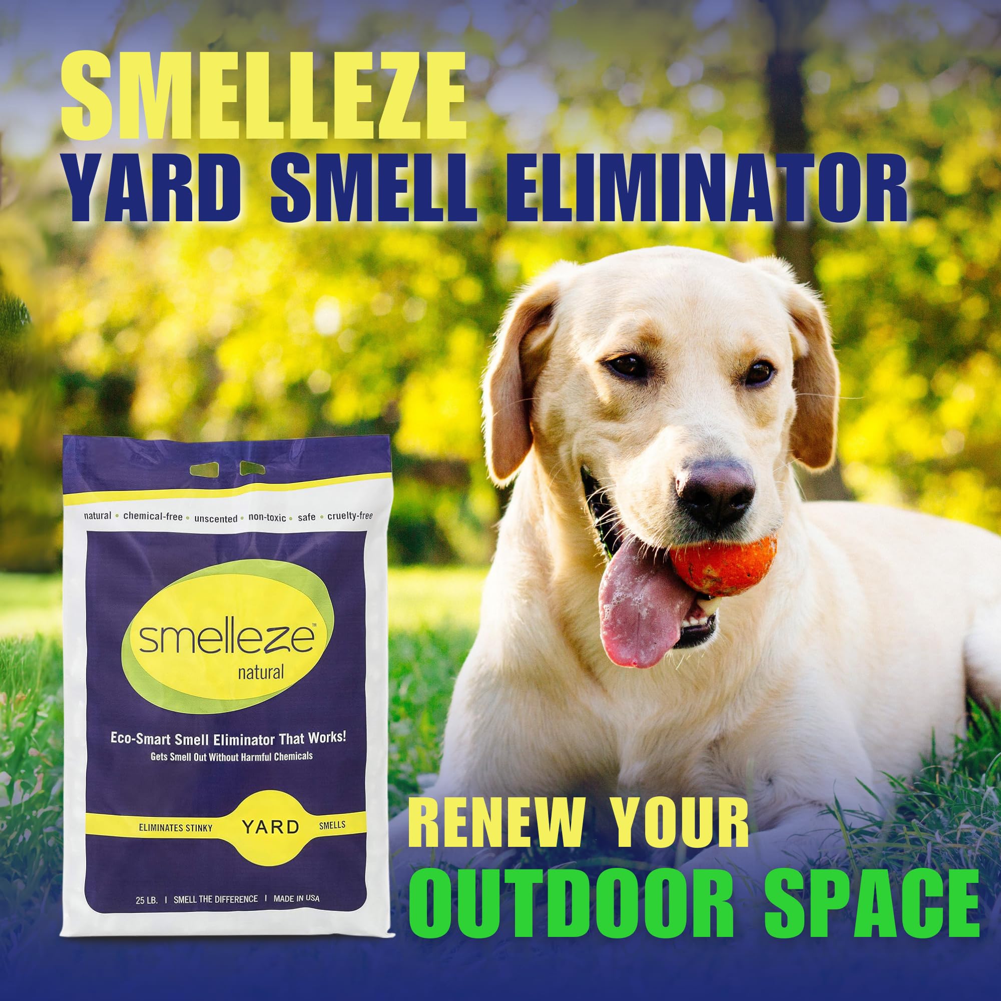 Smelleze Yard Smell Removal Deodorizer: 25 Lb. Granules Eliminate Outdoor Pet Urine & Stool Odor, Long Lasting, People, Pet, Pla