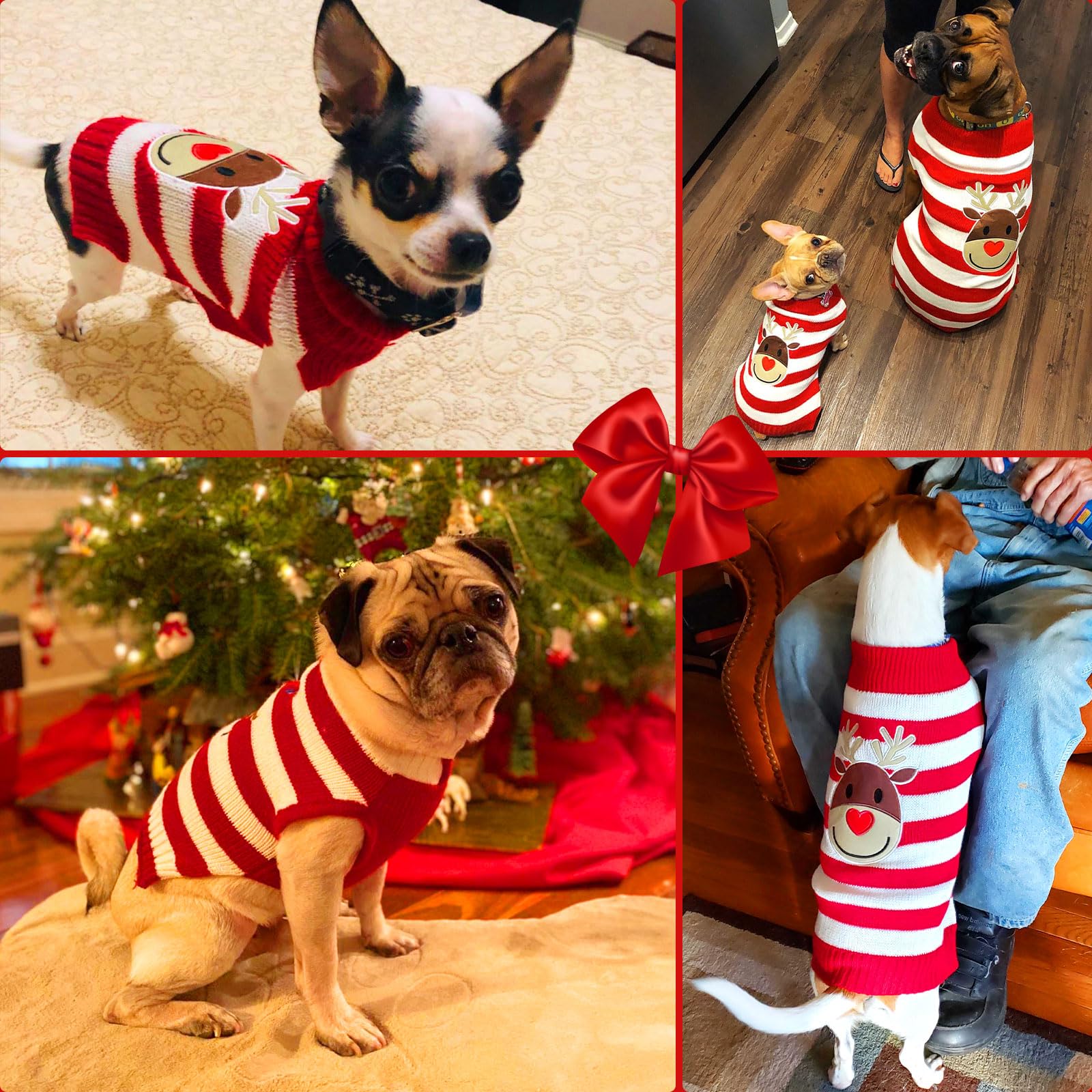 Axiijgl Christmas Sweaters For Dogs Reindeer Dog Fleece Sweater Striped Dog Winter Clothes Holiday Christmas Sweater For Cats Wi