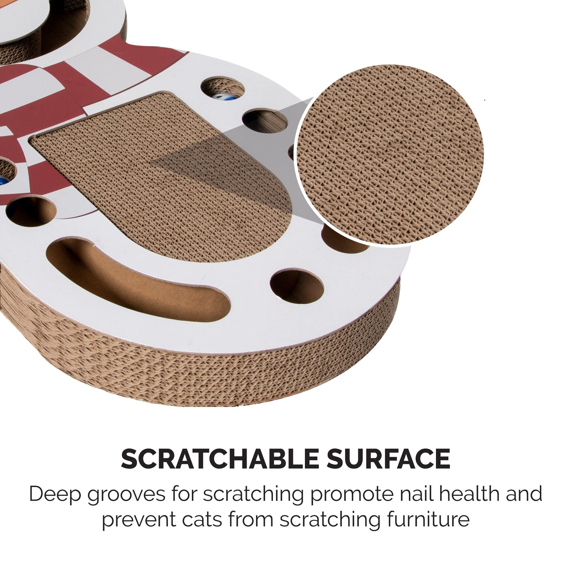 Furhaven Scratching Pad Ball Track Cat Toy W/ Catnip For Indoor Cats - Giant Snow Man Holiday Corrugated Busy Box Scratcher - White, One Size