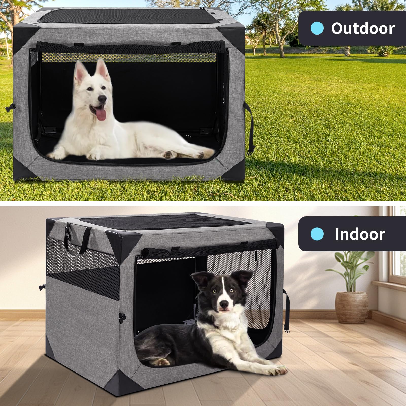 36 Inch Portable Travel Dog Crate, 3 Door Collapsible Soft Pet Kennel with Durable Mesh Windows for Medium Dogs, Foldable Dog Ca