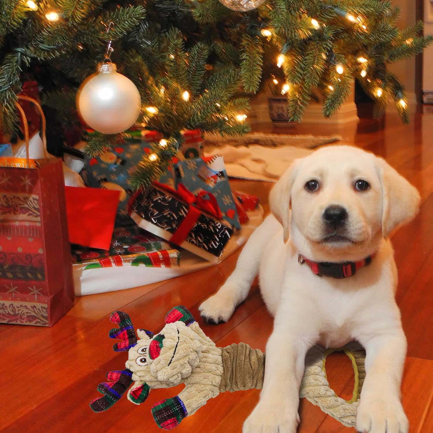 Christmas Squeaky Dog Toys- Plush Tug Of War Dog Toy For Large Breed- Interactive Dog Toys With Crinkle Paper For Small And Larg