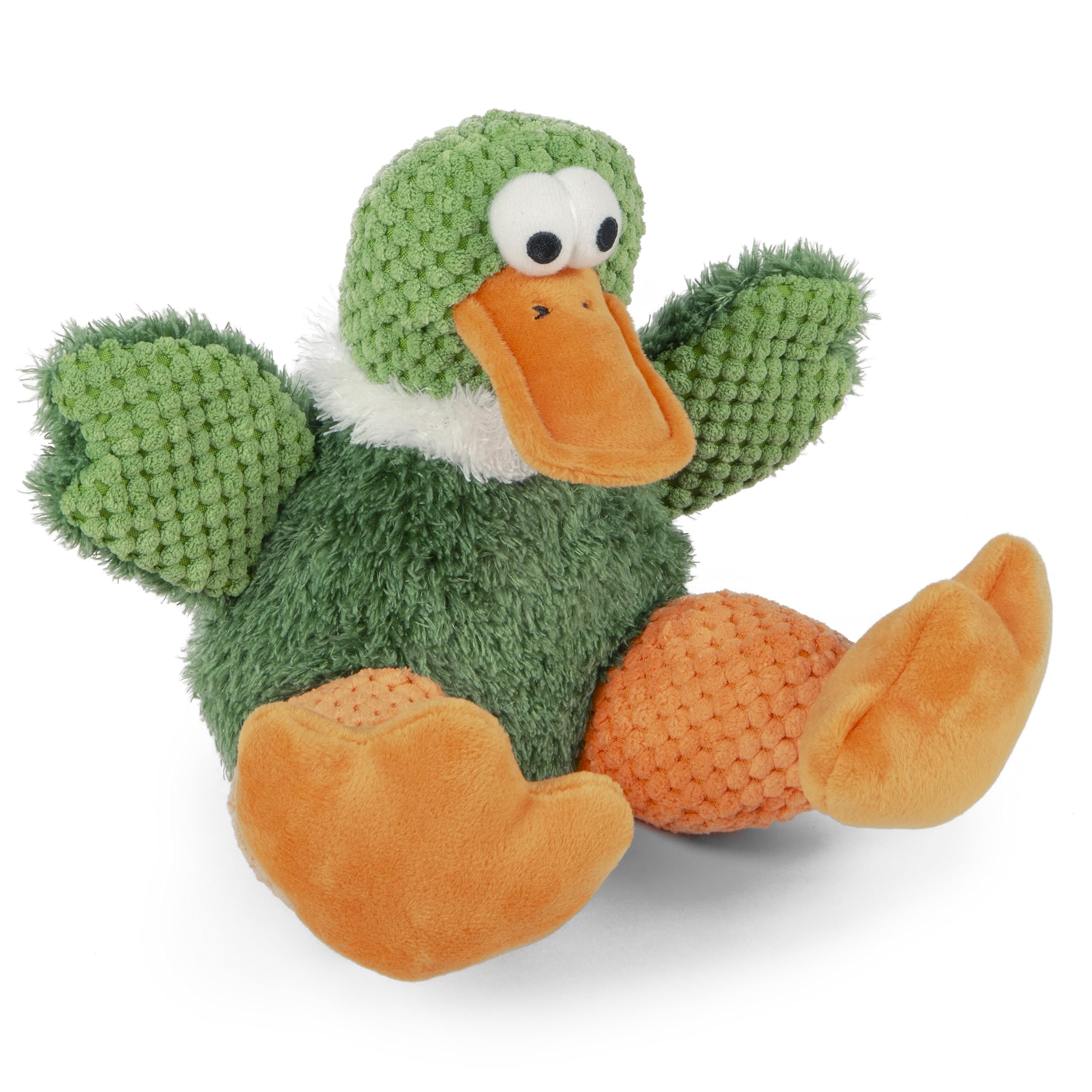 Godog Checkers Sitting Duck Squeaky Plush Dog Toy, Chew Guard Technology - Green, Large