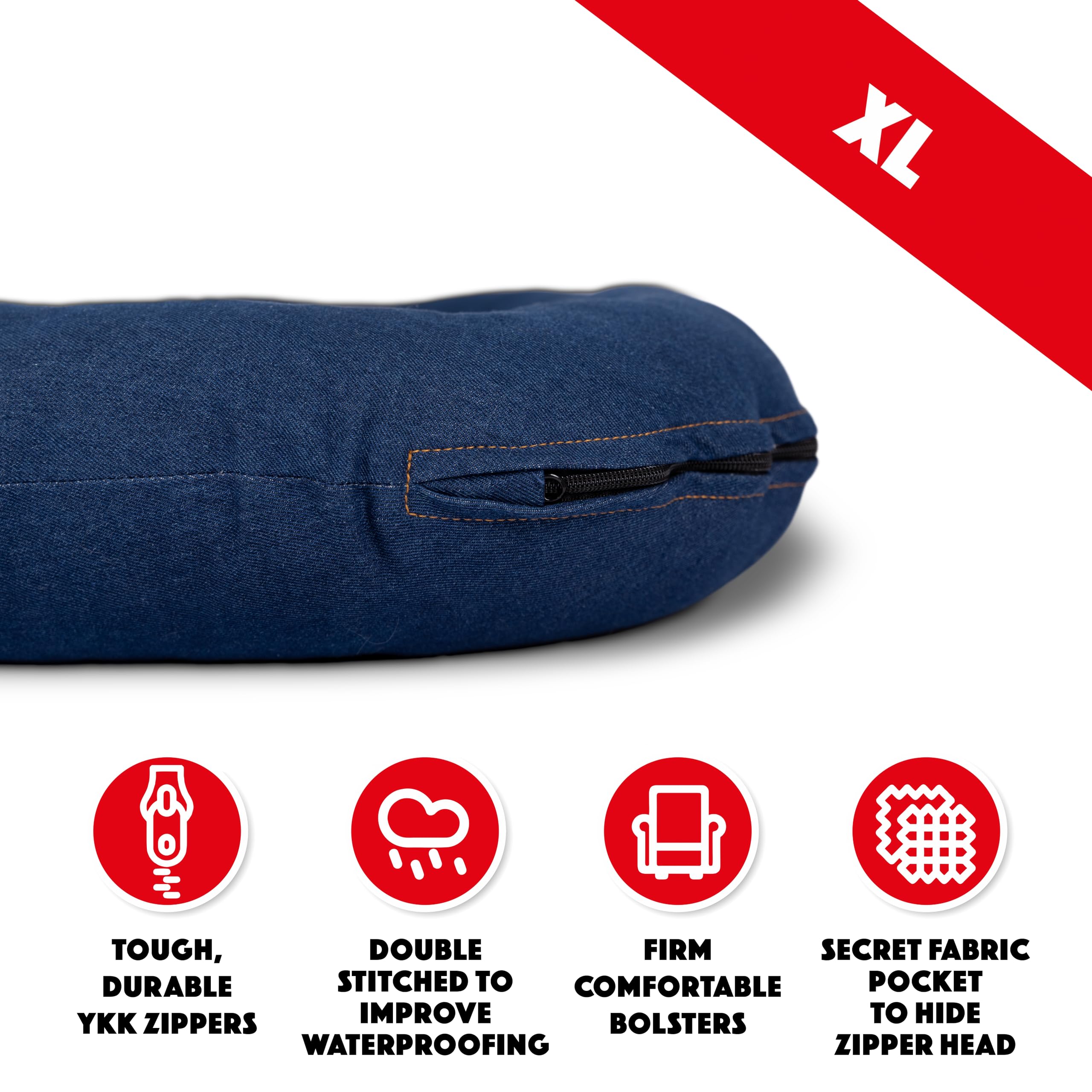 The Dog’S Bed Utility Waterproof Dog Bed, Xl Durable Blue Denim Fabric, Ykk Zippers, Washable Reversible Cover, Dog Beds For Home Car Crate & Yard, Puppy & All Pet Comfort