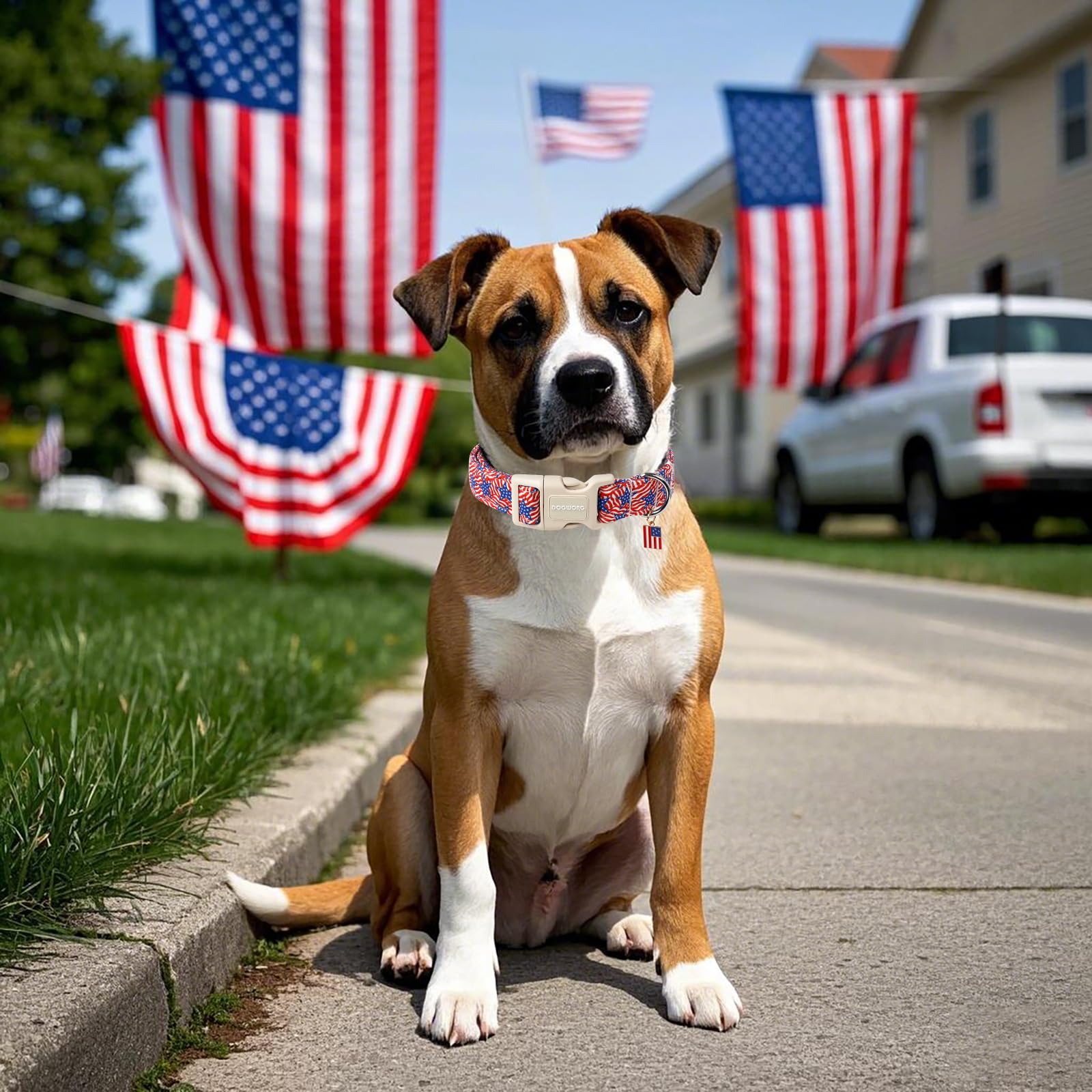 Dogwong American Flag Dog Collar, Patriotic Independence Day Dog Collar Soft Fabric Pet Dog Collars, Boy Red White And Blue Neck