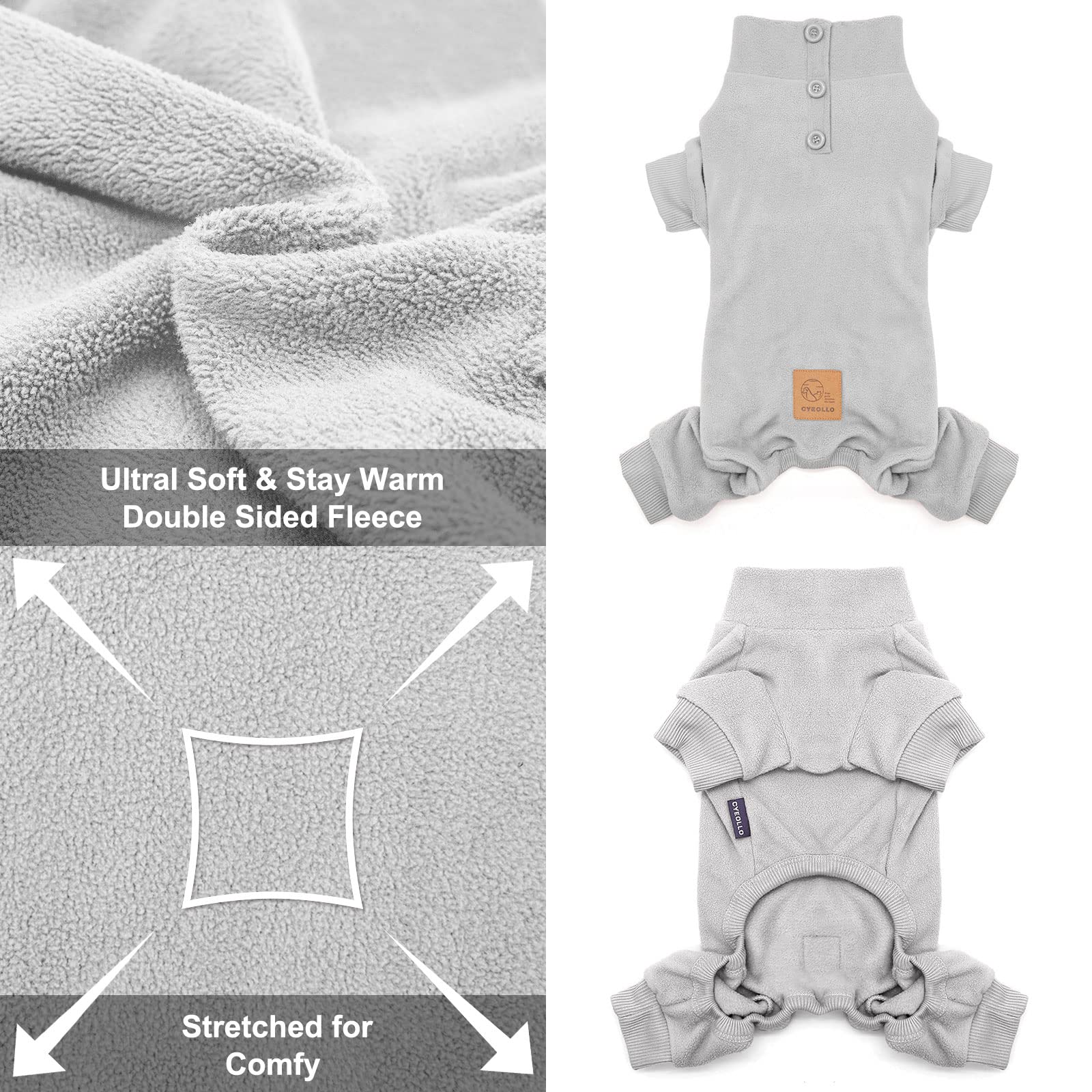 Cyeollo Dog Pajamas Turtleneck Thermal Dog Pjs Fleece Stretchy Jumpsuit Warm Dog Clothes Doggie Medium Dog Pajamas Outfits For Winter Color Grey