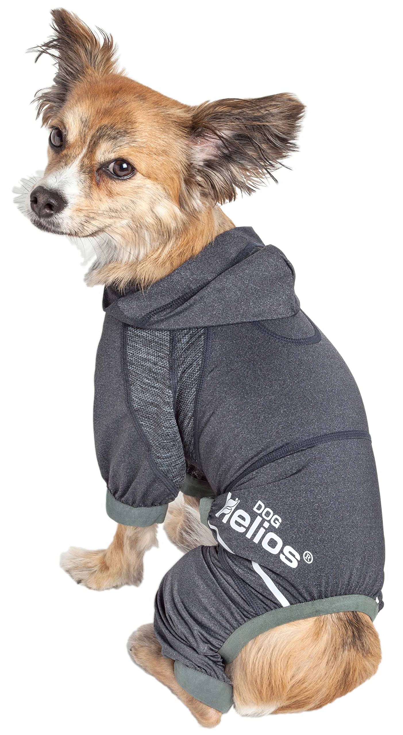 Dog Helios  Namastail Lightweight 4-Way Stretch Breathable Full Bodied Performance Yoga Dog Hoodie Tracksuit, Medium, Black