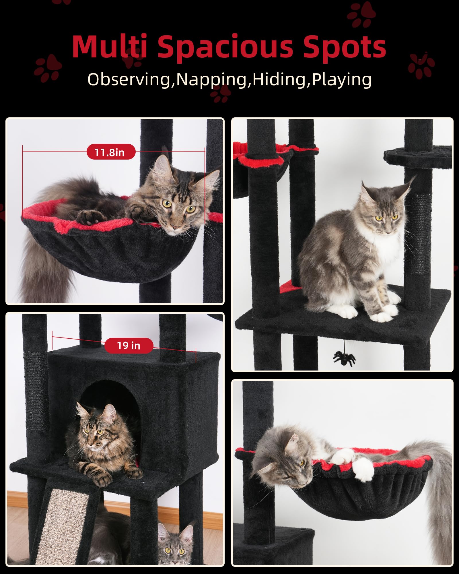 Aechonow Large Cat Tree Floor to Ceiling for Adult Cats, 86in-108in Heavy Duty Cat Tower, 18.9in Perch Bed Condo for Indoor Cat