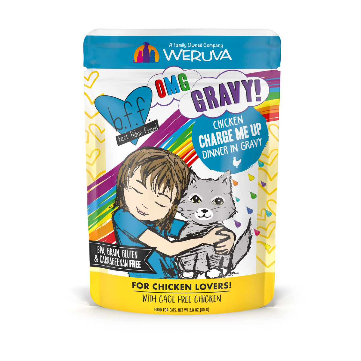 B.F.F. Omg - Best Feline Friend Oh My Gravy!, Chicken Charge Me Up With Chicken In Gravy, 2.8Oz Pouch (Pack Of 12)