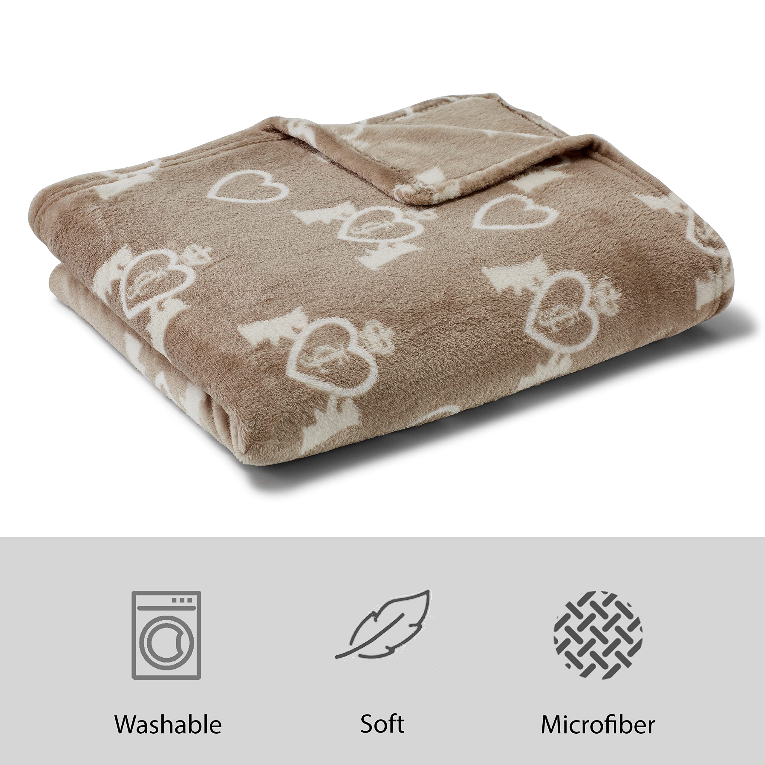 Juicy Couture Birch Brown/White 50'' X 60'' Dog And Cat - Plush Puppy Throw, Printed, Breathable, Lightweight, Machine Washable