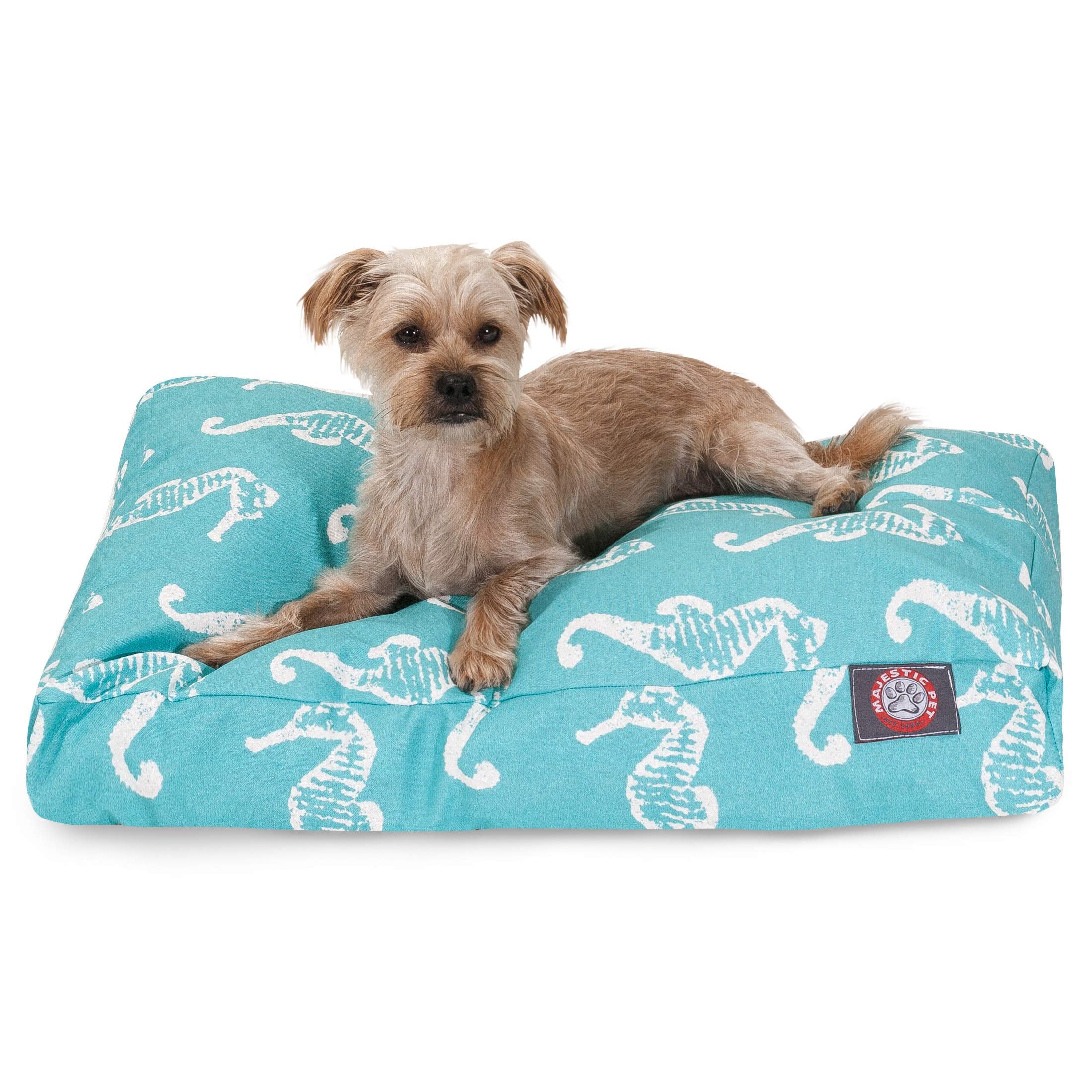Teal Sea Horse Small Rectangle Indoor Outdoor Pet Dog Bed with Removable Washable Cover by Majestic Pet Products
