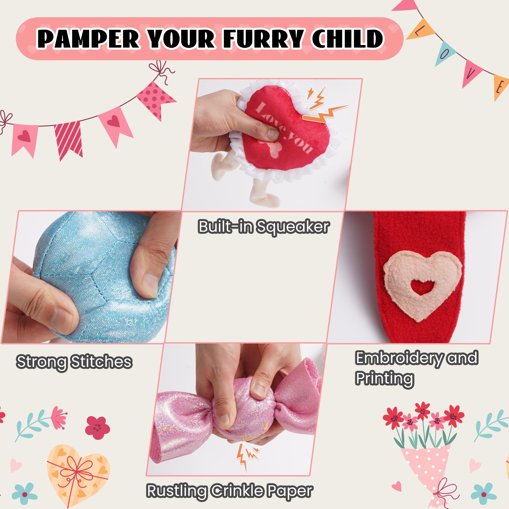 Nocciola Squeaky Dog Toys For Girls, Adorable Plush Ruffled Rose Heart Puppy Toy To Keep Them Busy, For Small, Medium And Large