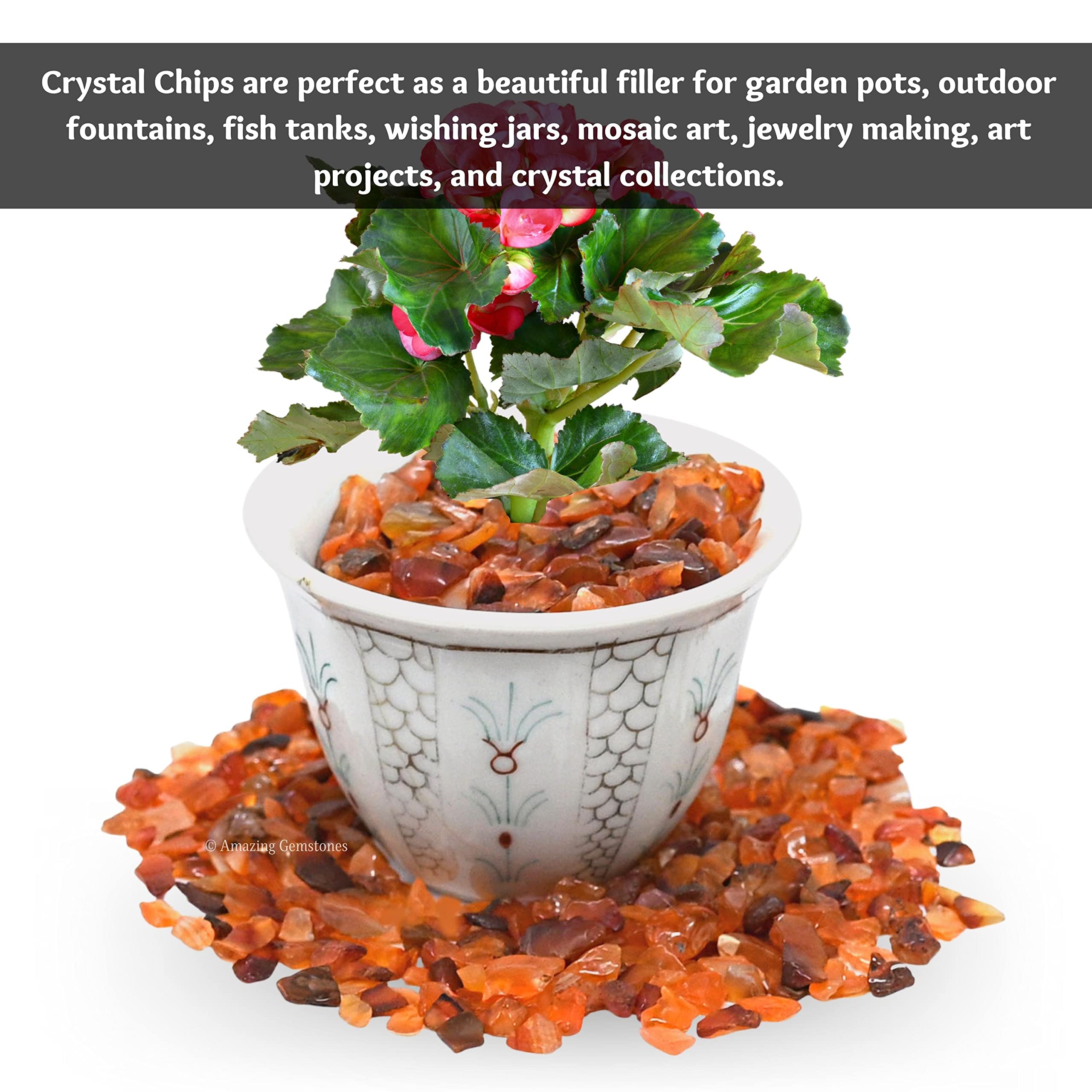Carnelian Crystal Chips Aquarium Gravel Rocks - Carnelian Chips Bulk Fish Tank Gravel, Small Tumbled Stones and Tiny Crystals fo