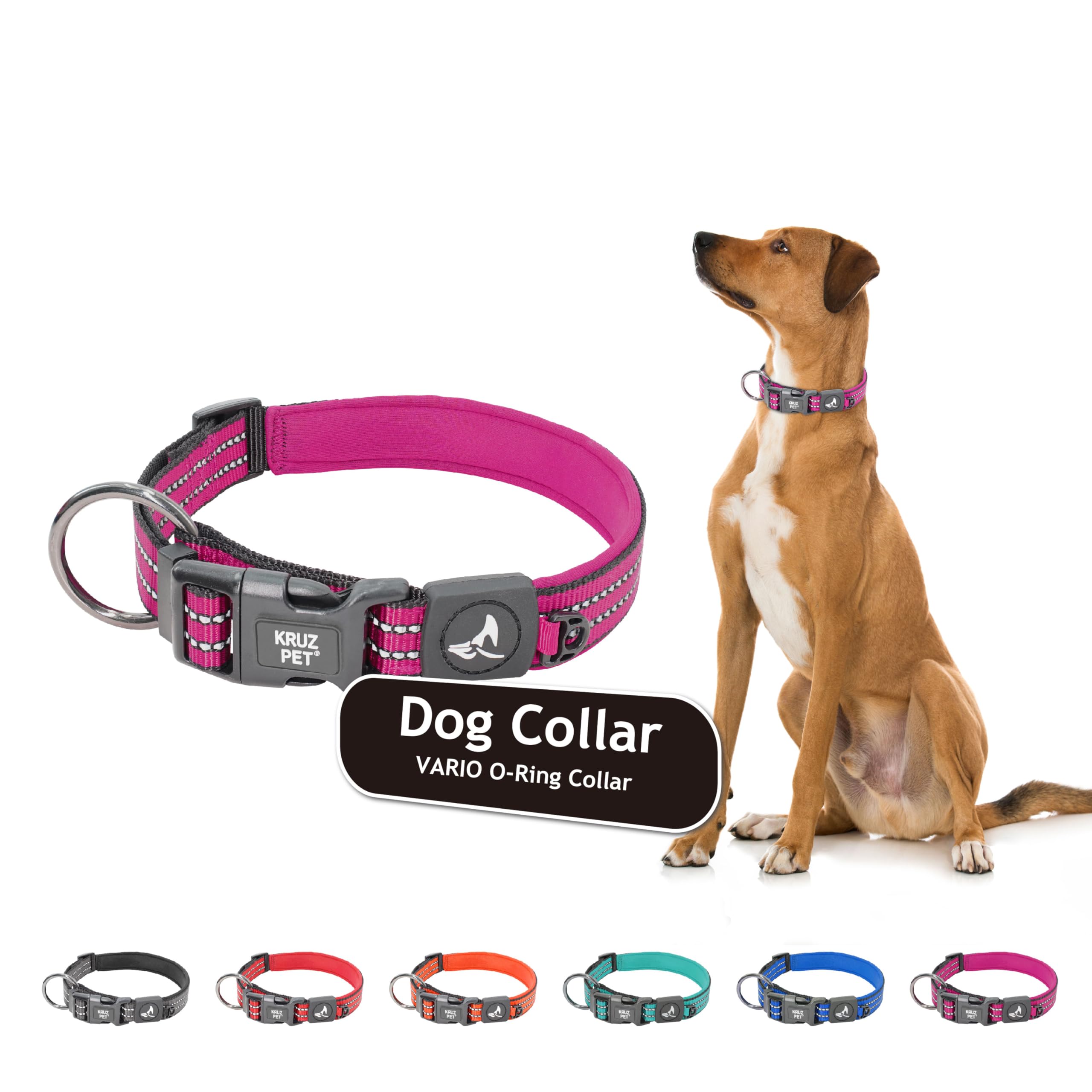 Kruz Pet Reflective Dog Collar For Small, Medium, Large Dogs, 100% Nylon Adjustable Pet Neck Collar, Heavy Duty O-Ring, Soft, Co
