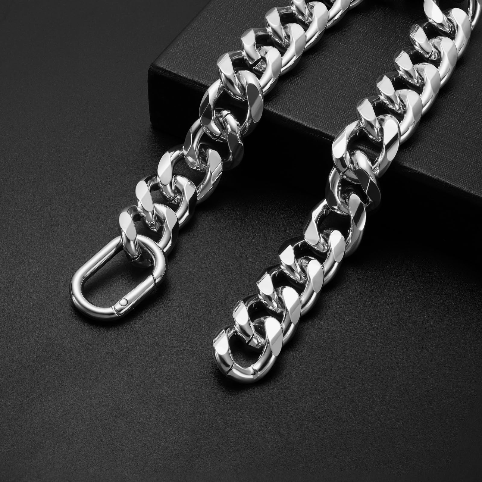 Woofuu 19Mm Heavy Duty Thick Cuban Link Dog Collar,Silver Dog Chain Collar For Small Dogs - 16 Inches Length Dog Necklace Collar