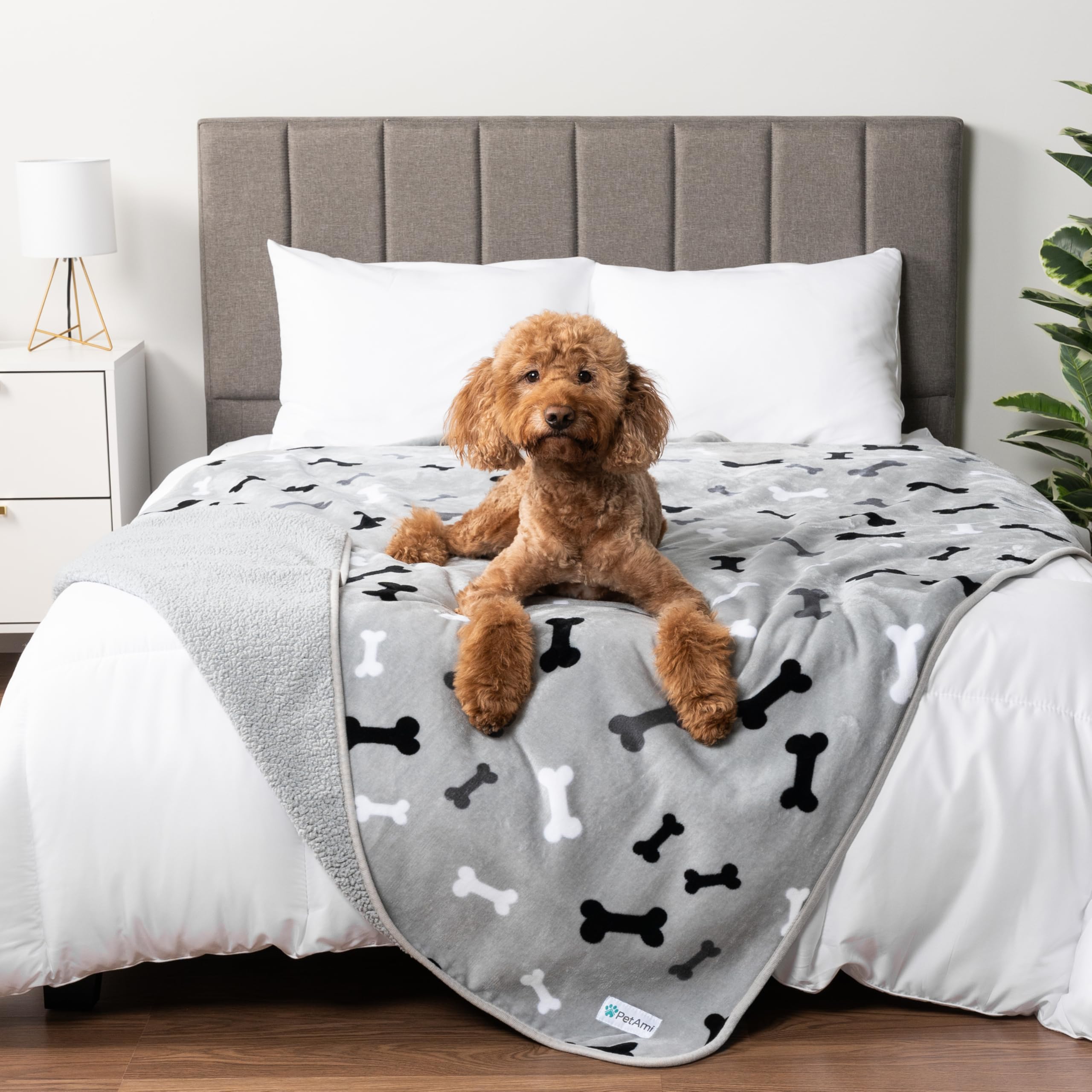 PetAmi Waterproof Dog Blanket Sherpa Fleece, Pet Medium Large Dogs, Reversible Cat Throw Bed Couch Sofa Furniture Protector, Sof