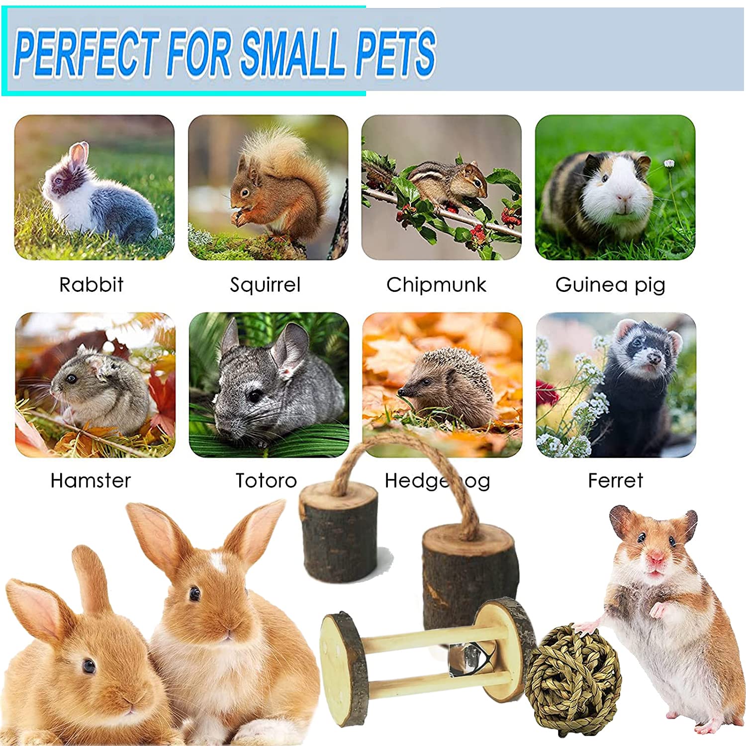 13Pcs Guinea Pigs Toys, Rabbit Toys Set Wooden Hamster Toys For Teeth Care, Best Choose For Rabbit Guinea Pig Rat Bunny Chinchillas Gerbils Chew
