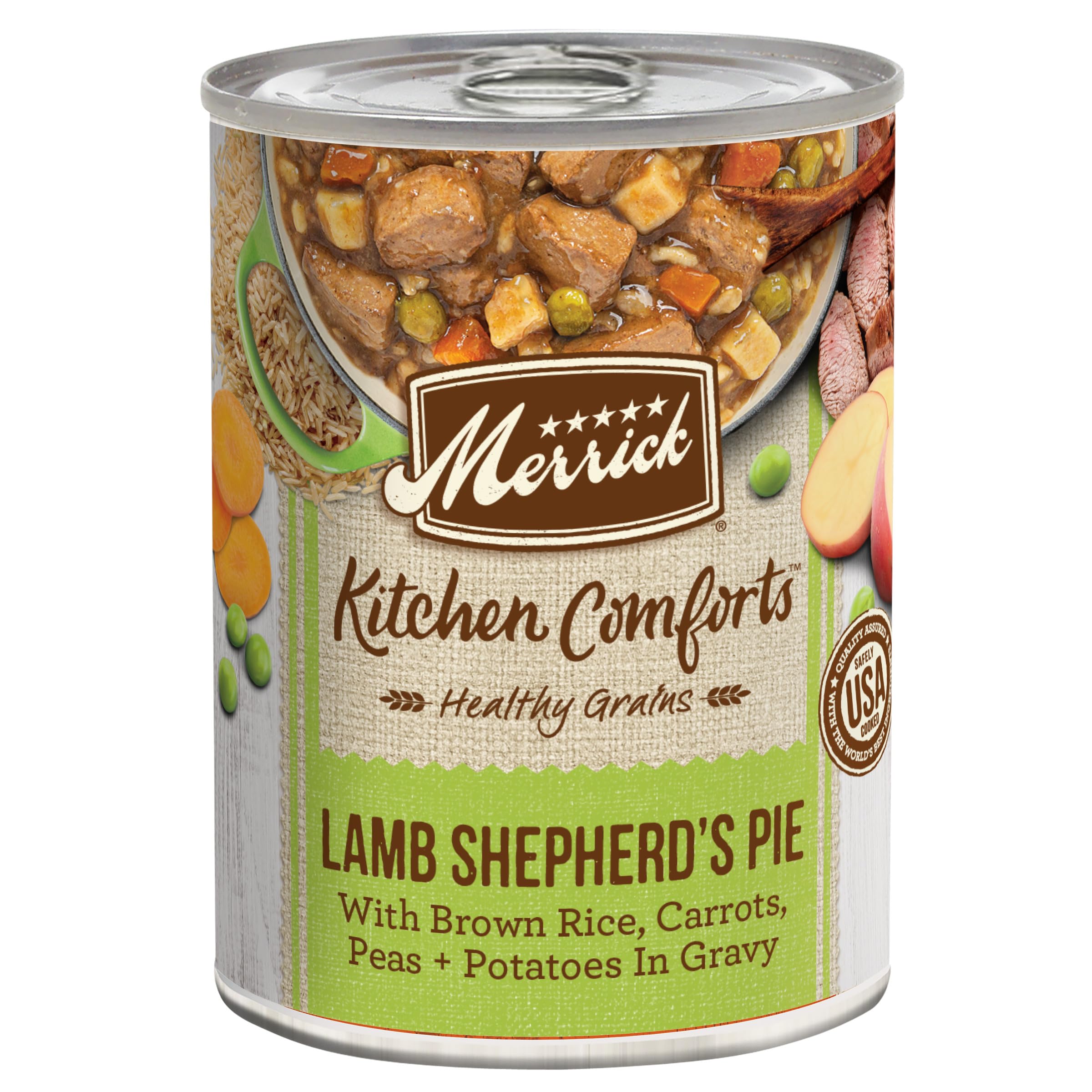 Merrick Kitchen Comforts Healthy Natural Canned Adult Dog Food with Gravy, Shepherds Pie with Lamb and Rice - (Pack of 12) 12.7 