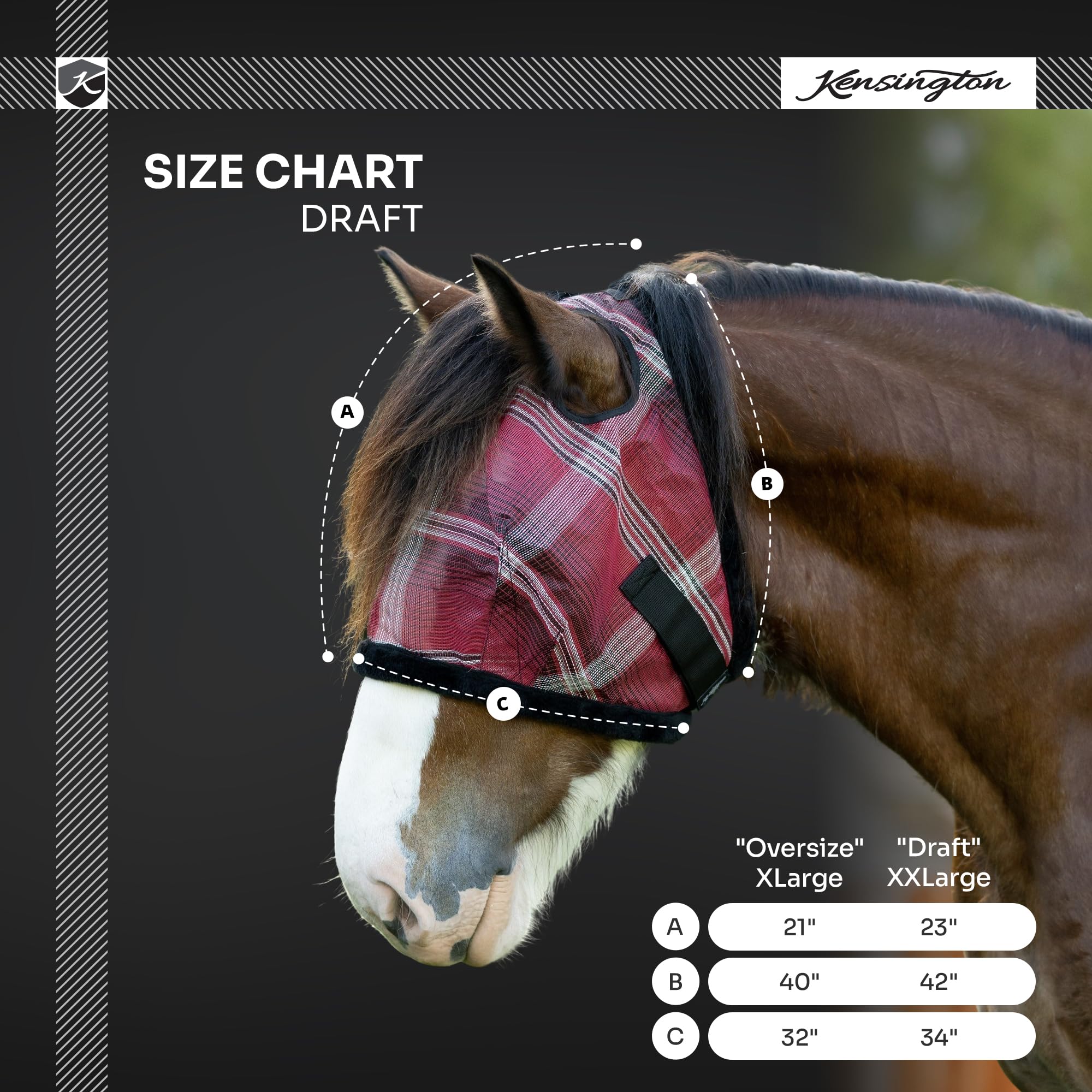 Kensington UV Fly Mask with Fleece Trim - Protective Mask with Dual Ear Opening Size: XXL Color: 165 - Merlot