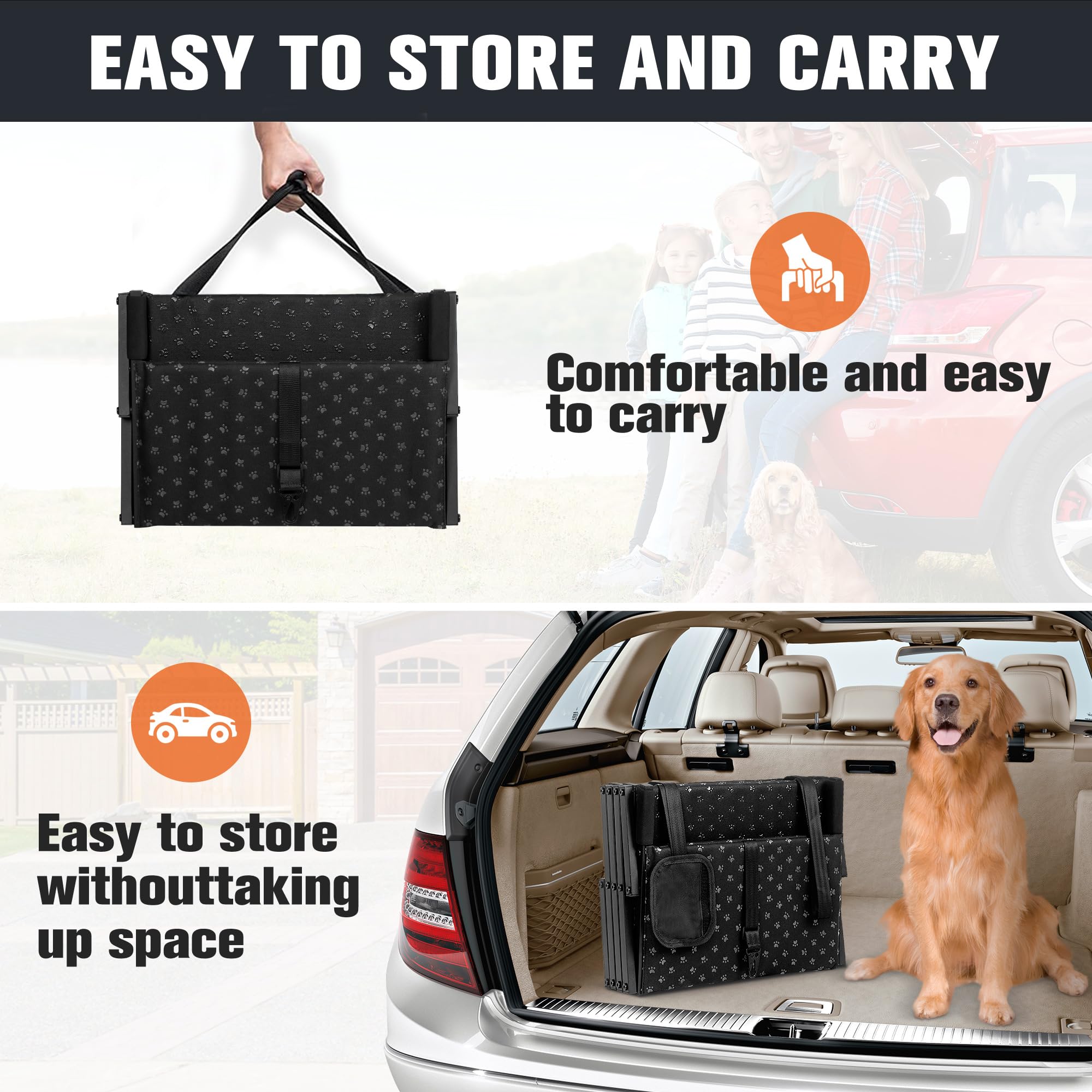 Heeyoo Foldable Dog Stairs for Car, Non-Slip Surface, Portable Dog Steps for Large Dogs, 6 Steps, Supports Up to 200 Lbs, Black