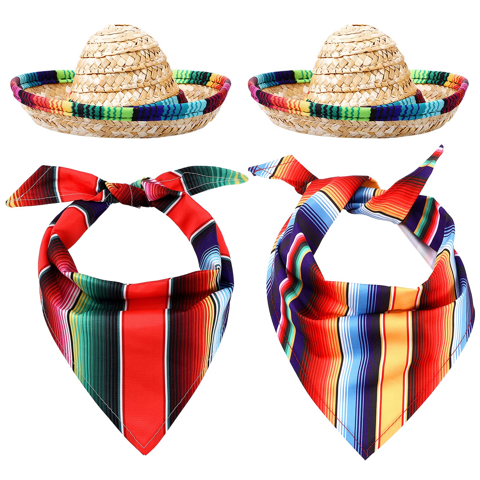 4 Pcs Cinco De Mayo Dog Bandana Cinco De Mayo Fiesta Fabric And Straw Sombrero Headbands Triangle Dog Sombrero Hat For Small Med