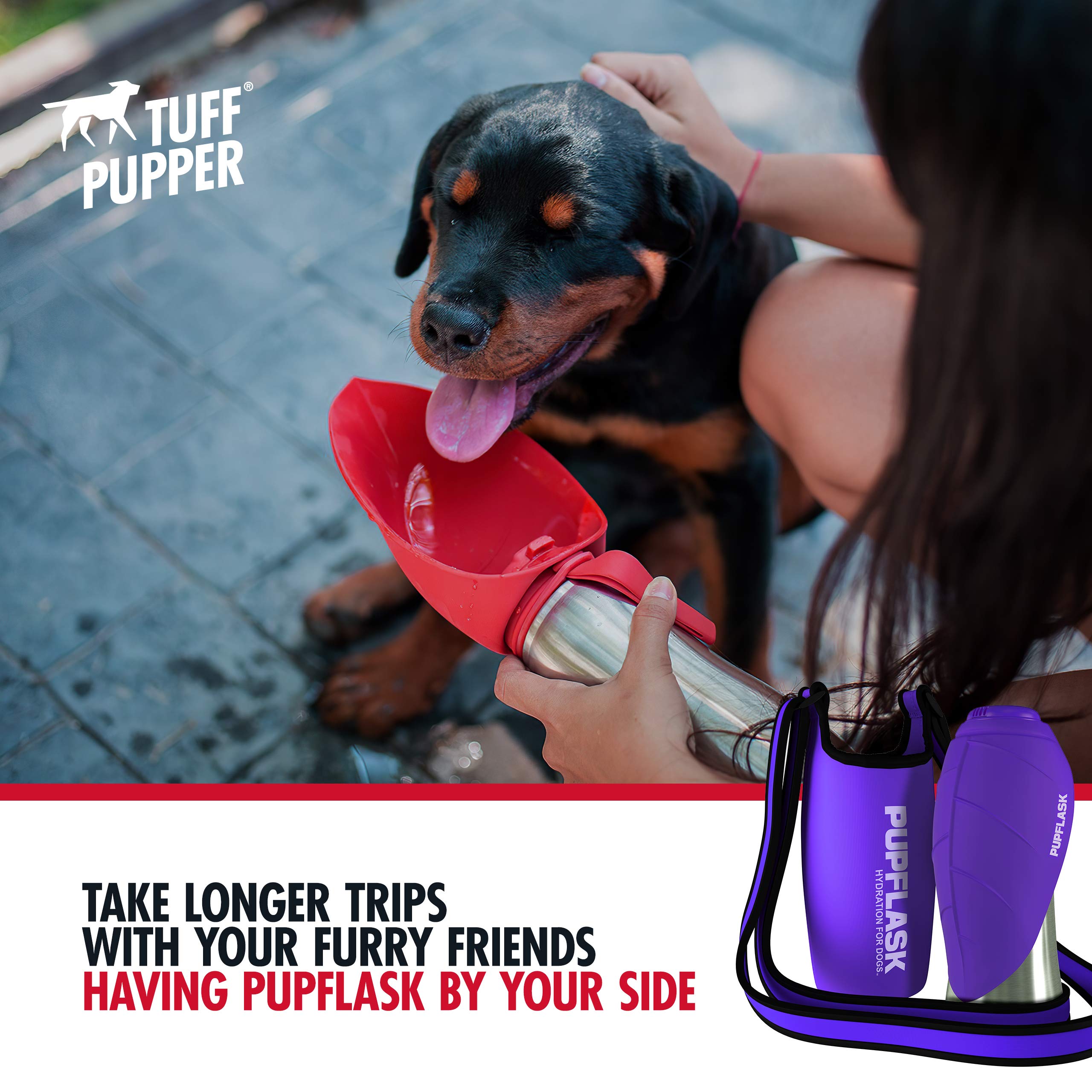Tuff Pupper PupFlask 27 OZ Insulated Neoprene Dog Water Bottle Holder Sling - Ultra Violet, Adjustable Strap for Travel, Walking, Hiking