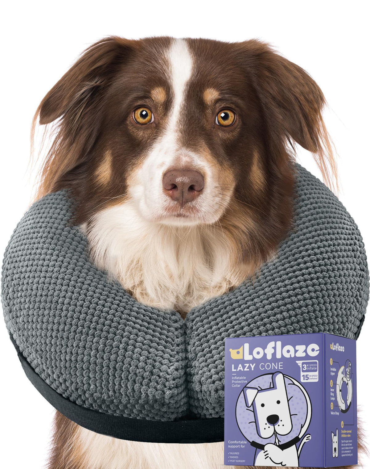 Loflaze Soft Inflatable Dog Cone Collar Alternative After Surgery - Dog Neck Donut E Collar For Large Medium Small Dogs Cats Post Surgery - Recovery Collar To Stop Licking - Grey, Xl