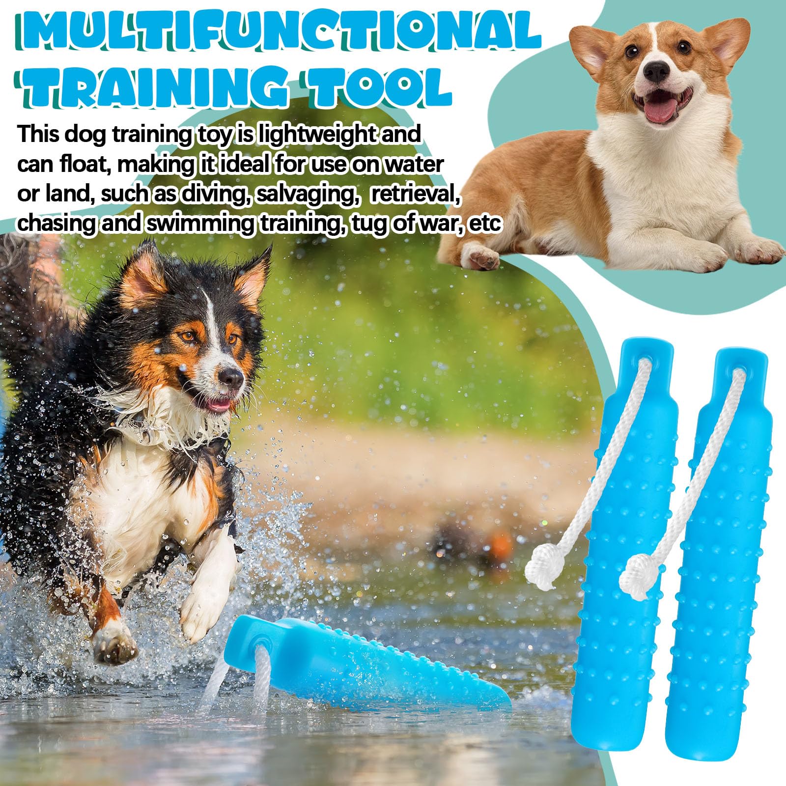 Blueweenly 4 Pcs Dog Float Bumper Toy Training Bumper, 11 x 2 Inch Puppy Retriever Dummy Lightweight for Float on The Water Pool