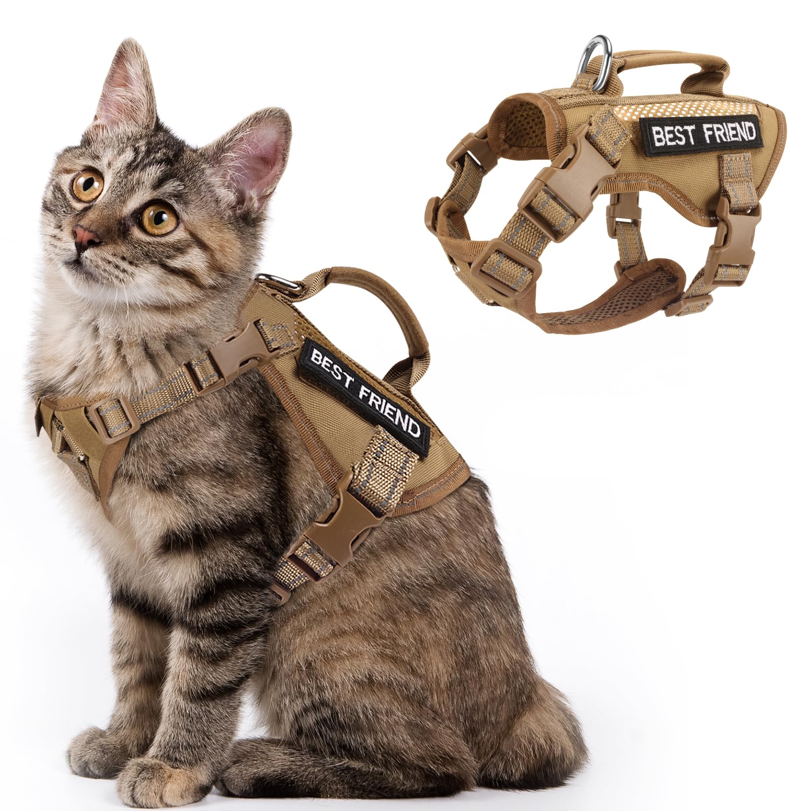 Salfse Large Tactical Cat Harness With Handle, Air Mesh Adult Cat Walking Vest Harness Escape Proof, Reflective, Adjustbale, Bre