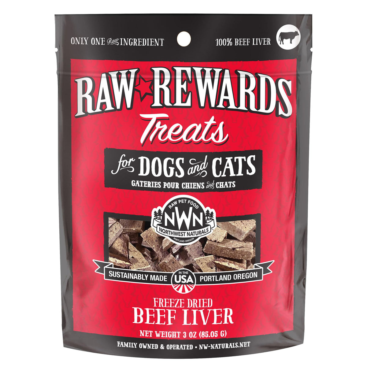 Northwest Naturals Raw Rewards Freeze-Dried Beef Liver Treats For Dogs And Cats - Bite-Sized Pieces - Healthy, 1 Ingredient, Human Grade Pet Food, All Natural - 3 Oz