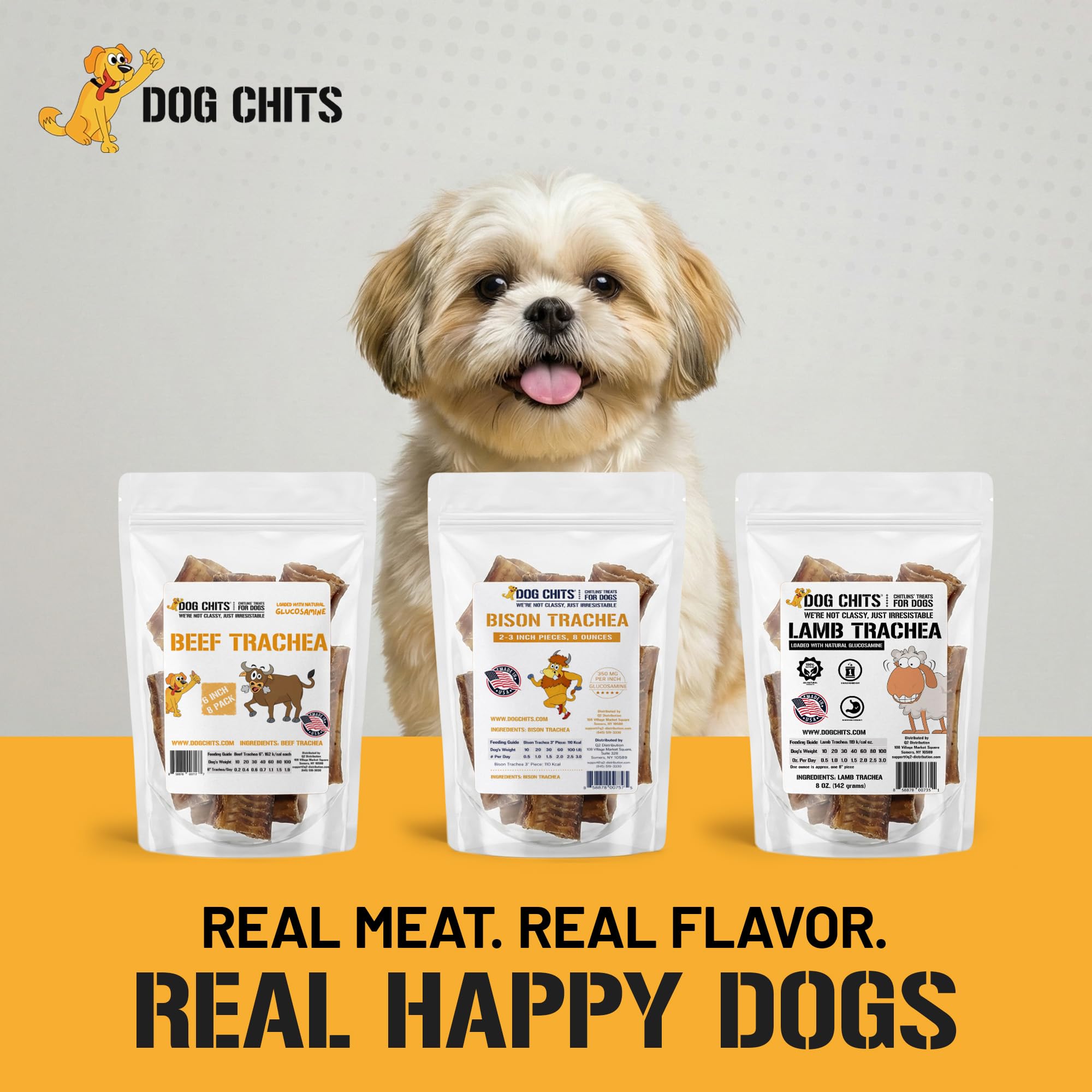 Dog Chits Bison Trachea for Dogs - Dog and Puppy Chews | Amazing for Joints | 8 oz. Bag | Made in USA | All-Natural Treats | Lar