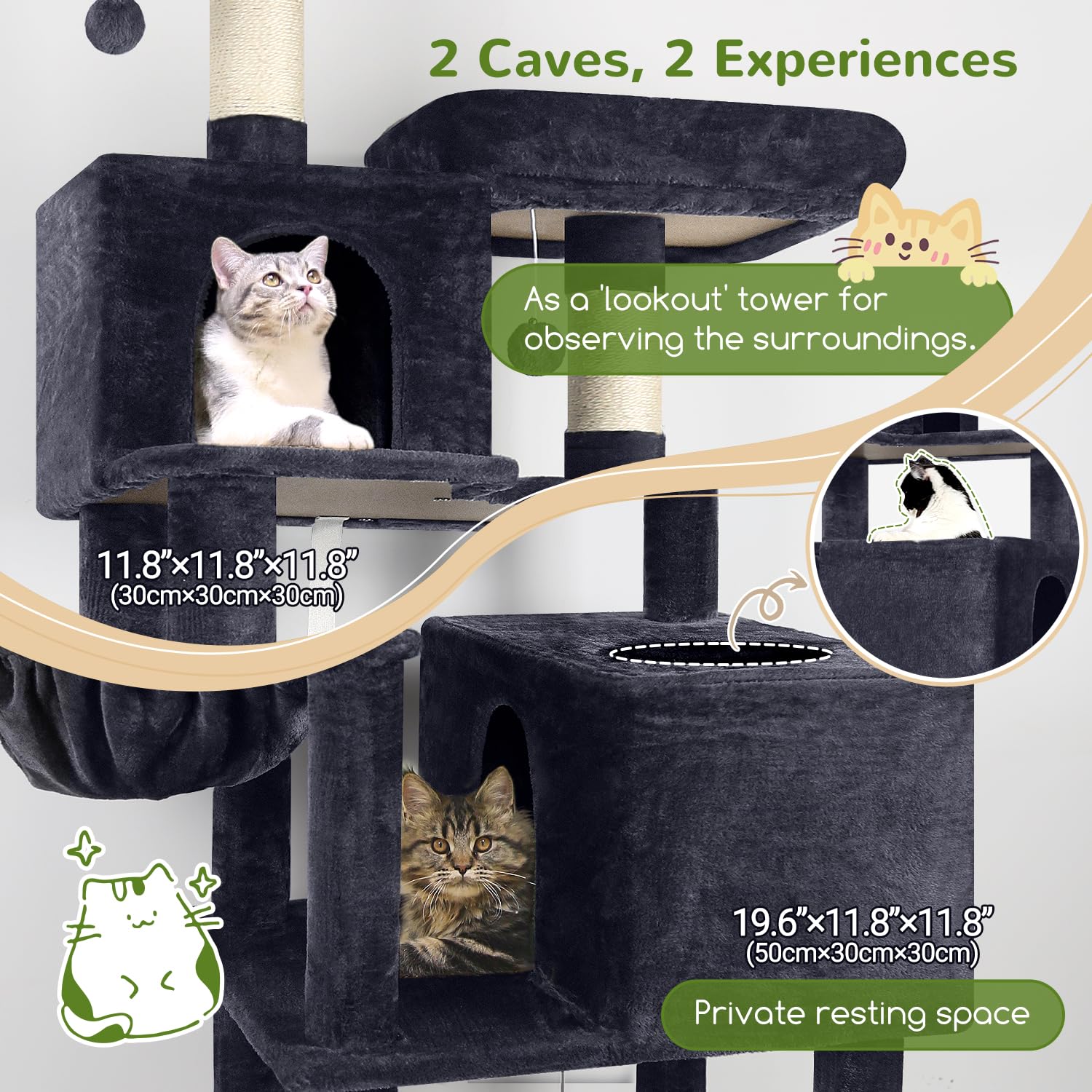Globlazer Cat Tree Tower, 76-Inch Extra Tall Multi-Level Cat Furniture with Cozy Condos, Hammock and Perches for Adult Cats, Per