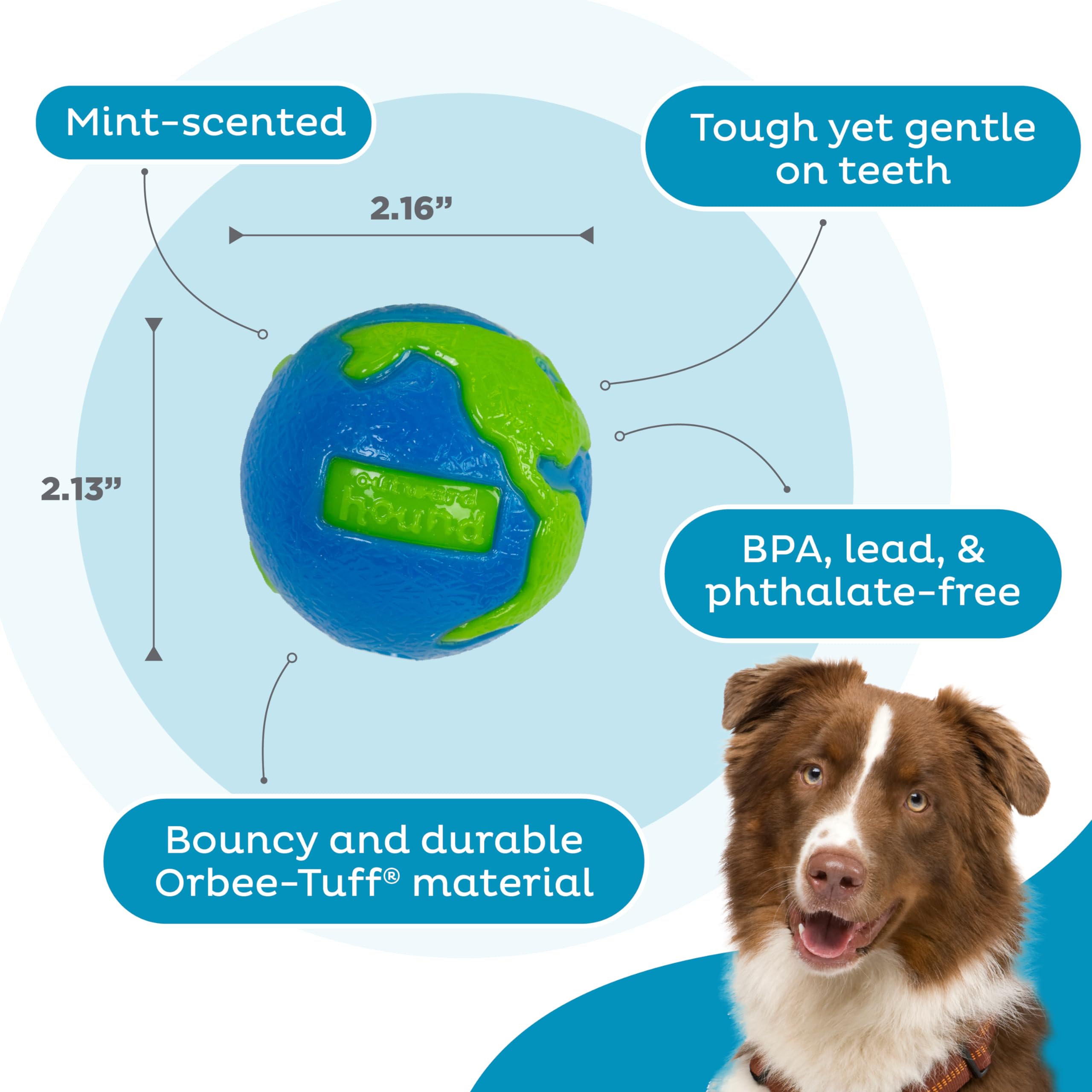 Planet Dog Orbee-Tuff Planet Ball Blue/Green Treat-Dispensing Dog Toy, Small