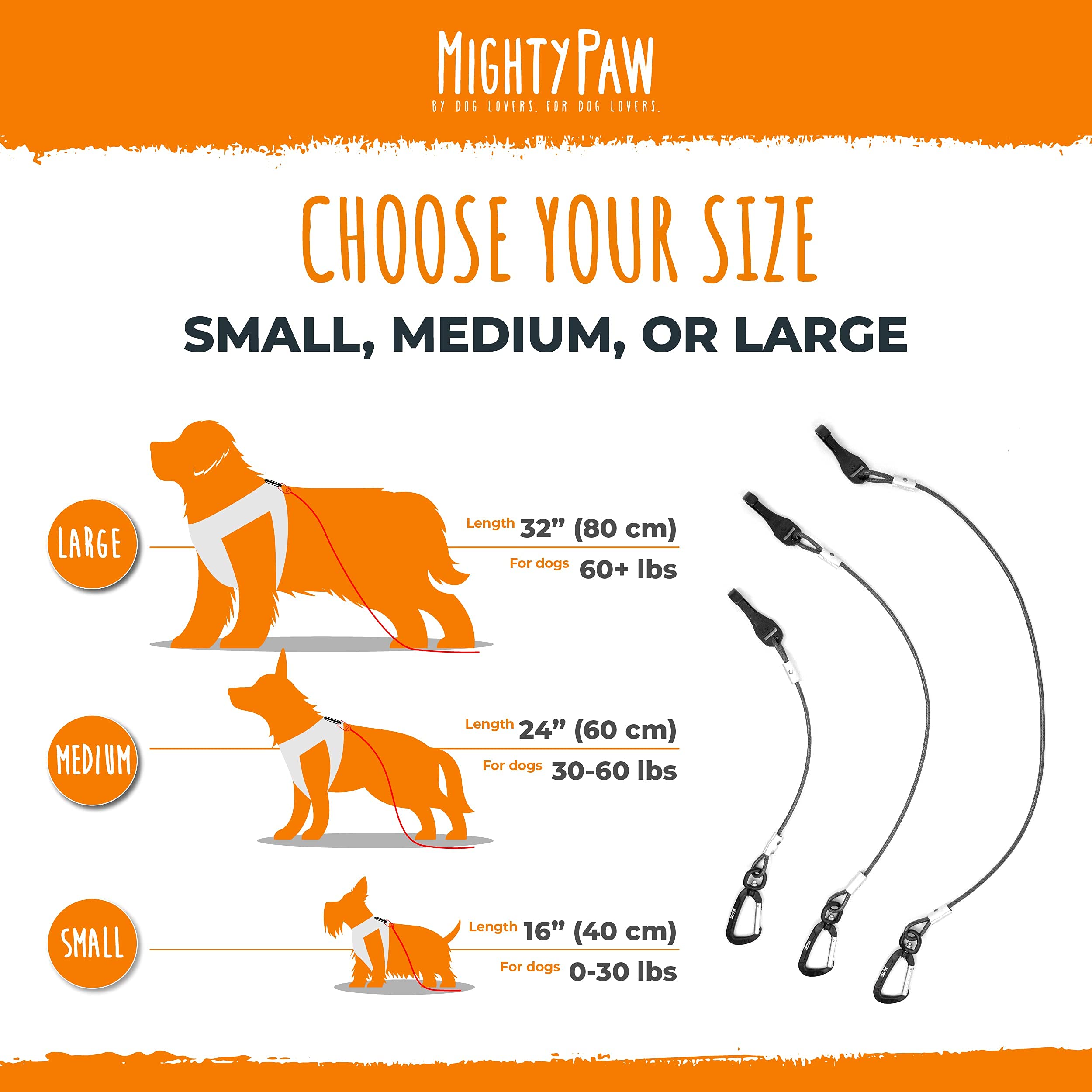 Mighty Paw Dog Seat Belt - Chew Proof Metal Pet Safety Belt, Steel Braided Vehicle Restraint, No Chew Tether Seatbelt With Rock