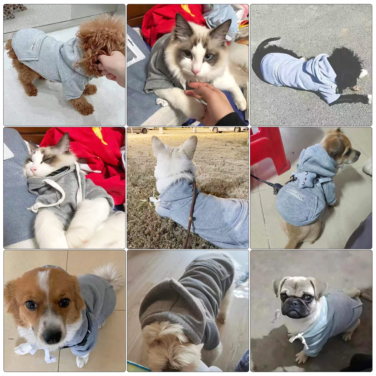 Petcare Dog Hoodies Pet Small Dog Sweater Grey Warm Soft Fleece Sweatshirts With Pocket Winter Puppy Cat Sweaters Hooded Clothes