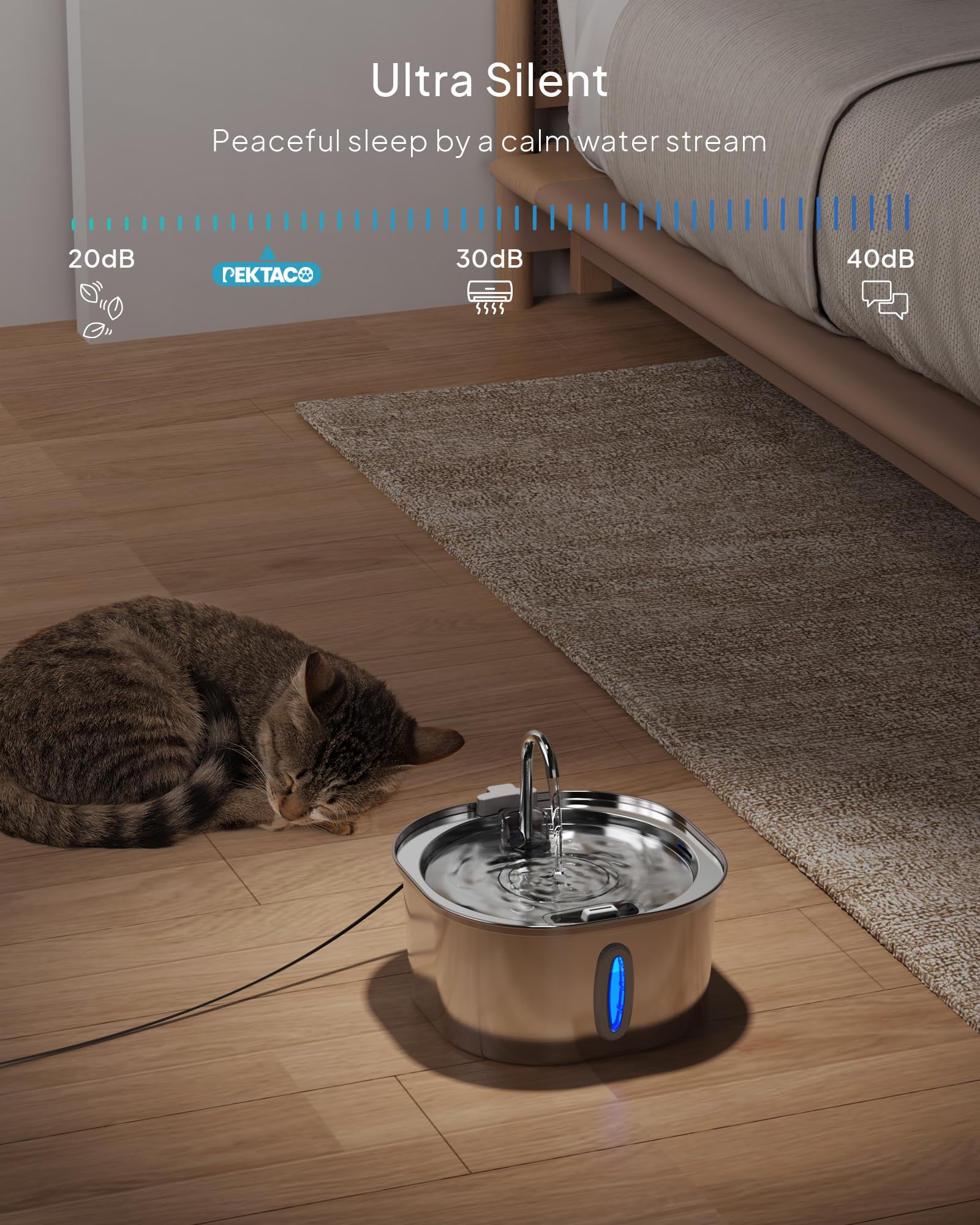 Cat Water Fountain - 3.2L/108Oz Stainless Steel Pet Water Drinking Fountain For Cats Indoor, Dog Water Fountain With Water Level Window And 6 Filters + 6 Sponges