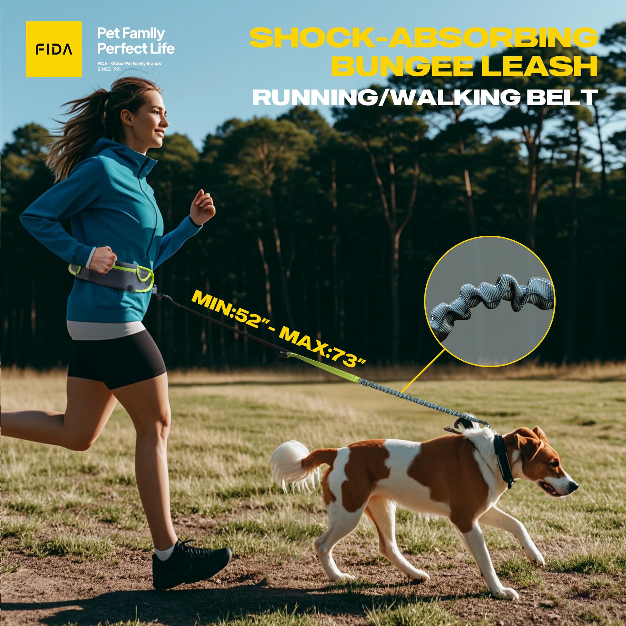 Fida 3-In-1 Hands Free Dog Leash With Zipper Pouch & Bungee, Reflective Crossbody Waist Running Leash For Dogs With Traffic Hand