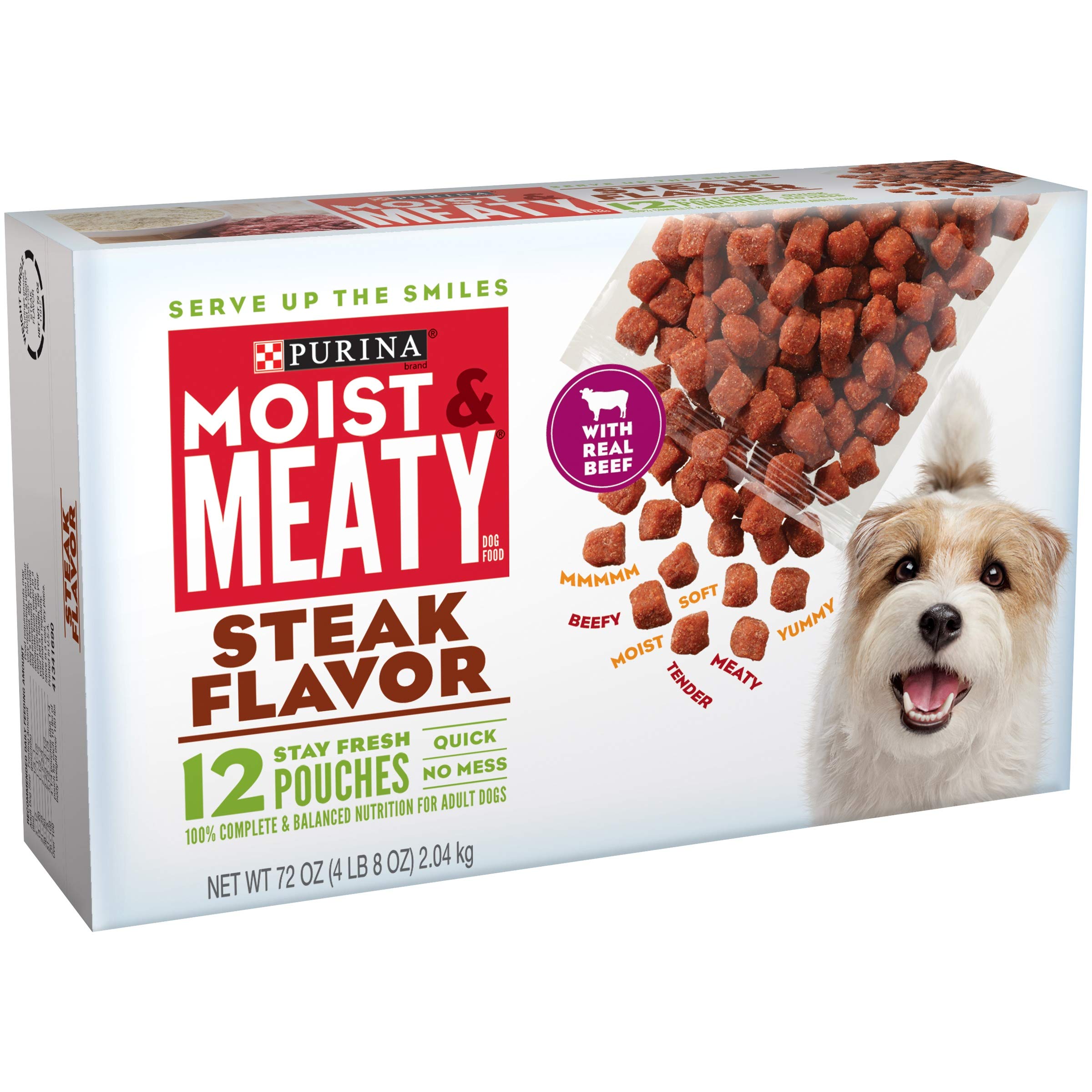 Purina Moist & Meaty Steak Flavor Adult Wet Dog Food - (4) 12 Ct. Pouches