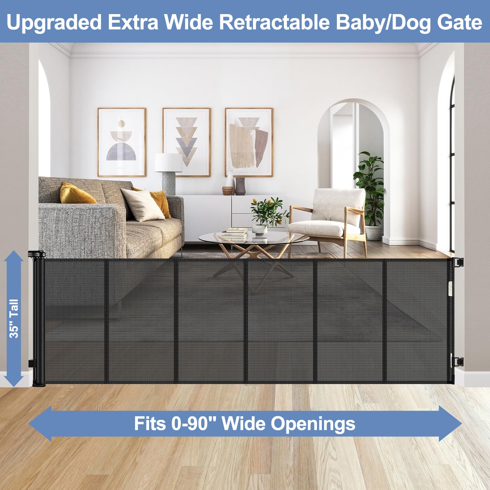 Reinforced 90 Inch Retractable Baby Gates Extra Wide Baby Gate With Reinforced Strips Retractable Dog Gate For The House Extra Wide Outdoor Retractable Gate Extra Long Baby Gate For Large Openings