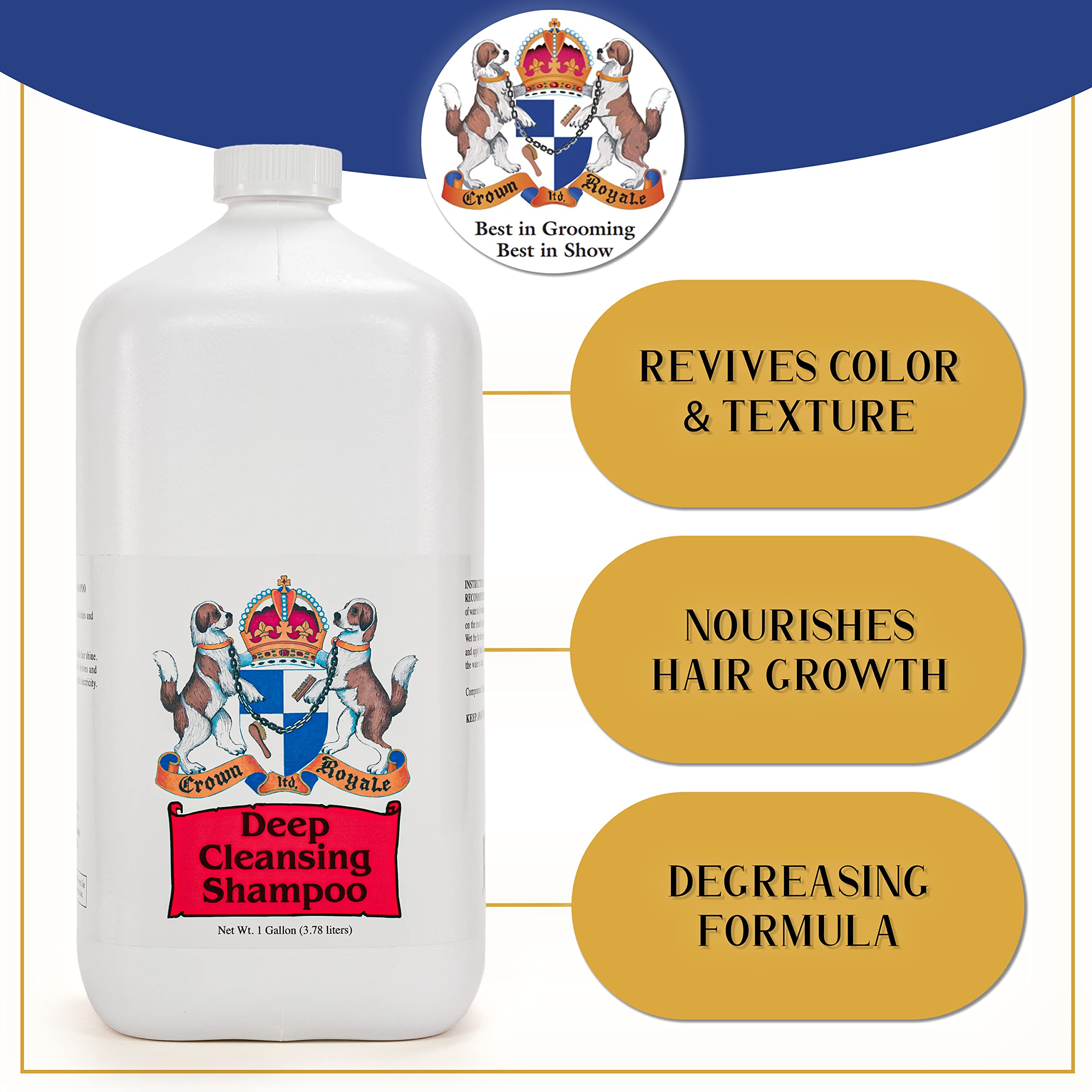 Crown Royale Deep Cleansing Dog Shampoo Concentrate, Revives Color And Texture, Nourishes And Stimulates Hair Growth, Made In Usa, 1 Gal