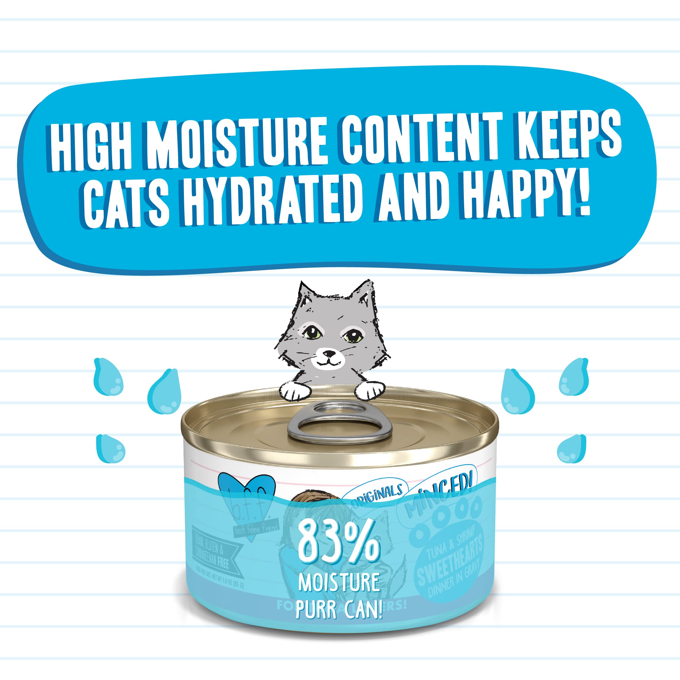 Weruva BFF Minced Natural Wet Cat Food, Tuna and Shrimp Sweethearts in Gravy, 3oz Can, Pack of 24