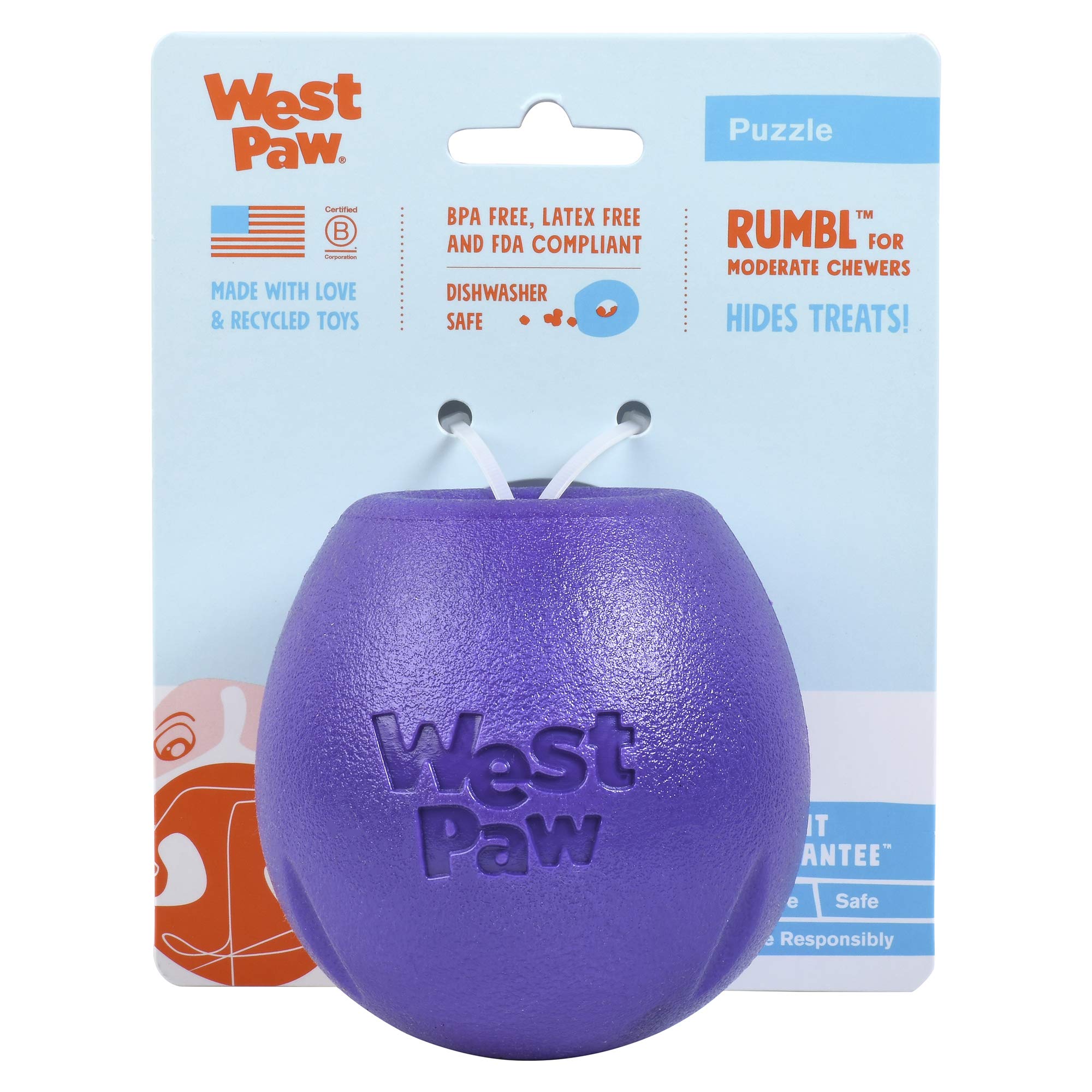 West Paw Zogoflex Rumbl Treat-Dispensing Dog Toy - Interactive Slow-Feeder Chew Toys for Dogs - Dog Enrichment Toy - Dog Toy for