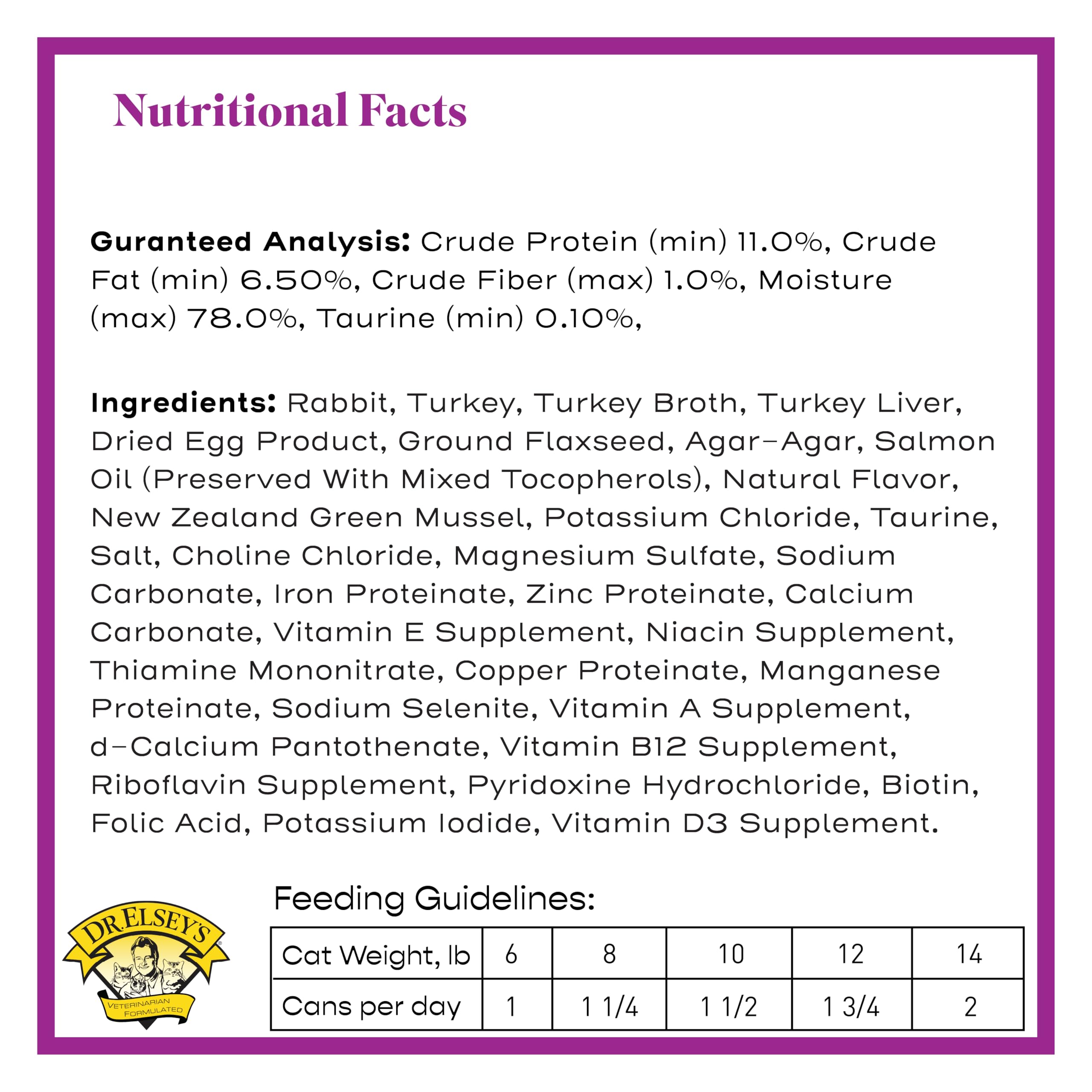 Dr. Elseys cleanprotein Original Rabbit & Turkey Recipe Wet Cat Food, 2.75oz Cans, (Pack of 24)