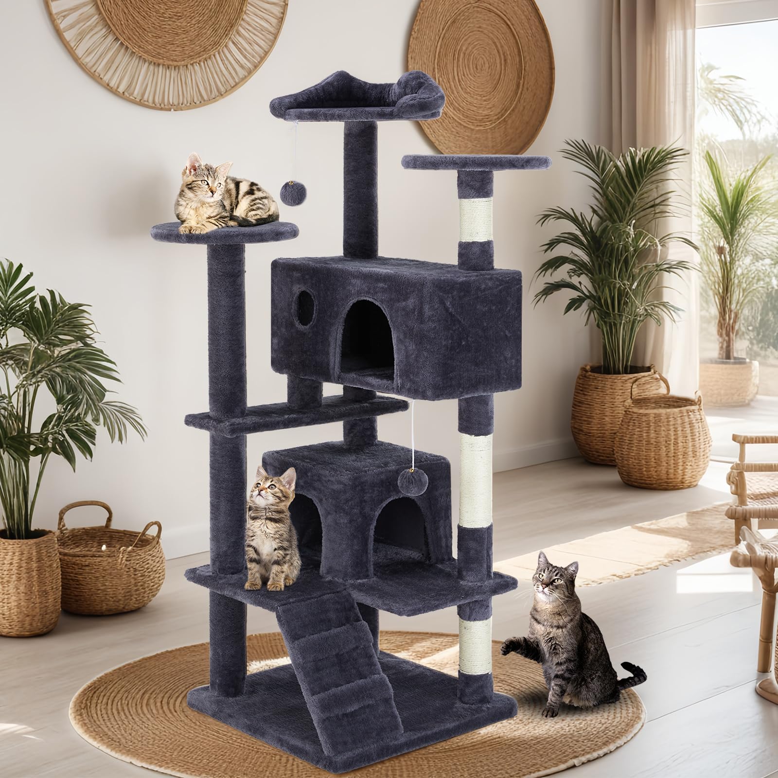 54 Inches Multi-Level Cat Tree Tower, Cat Tree Tower Furniture Activity With Scratching Post, Cats House Play, Toys And Condo Fo
